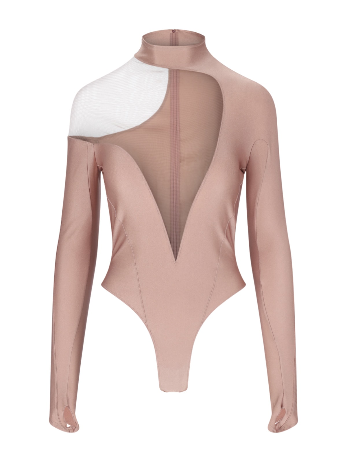 Shop Mugler Asymmetric Illusion Bodysuit In Pink