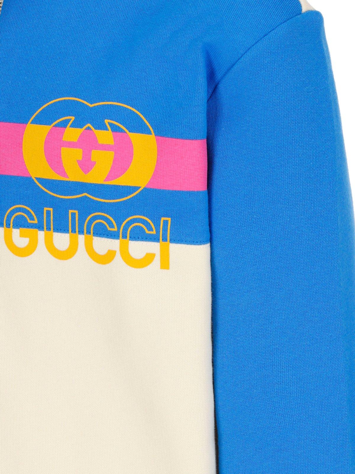 Gucci Kids' Logo-print Colour-blocked Cotton-jersey Jacket 6-10 Years In Sunkissed/mc