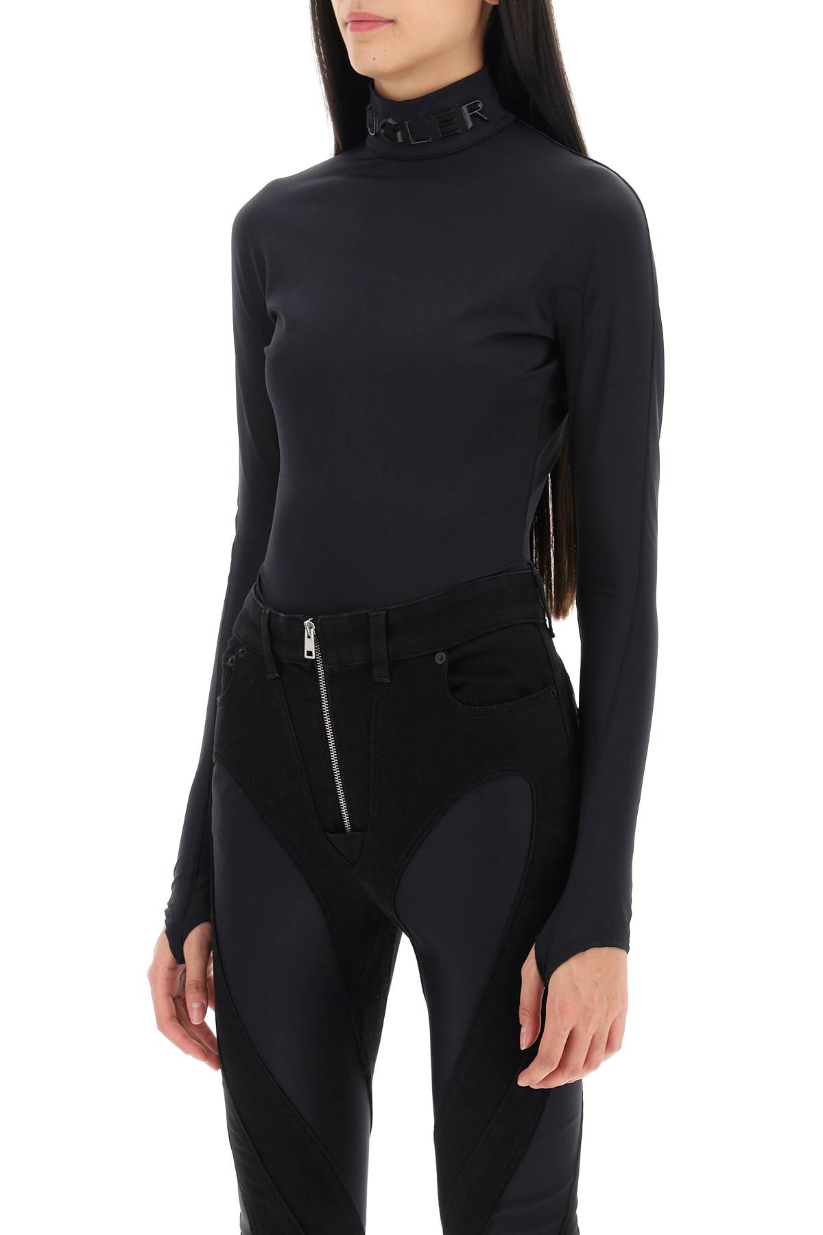 Shop Mugler Bodysuit With Stand Collar In Black (black)