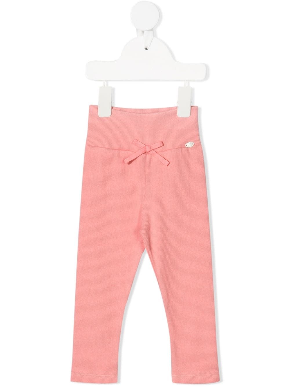 TARTINE ET CHOCOLAT TROUSSEAU LEGGINGS IN PINK RIBBED COTTON WITH BOW,11800541