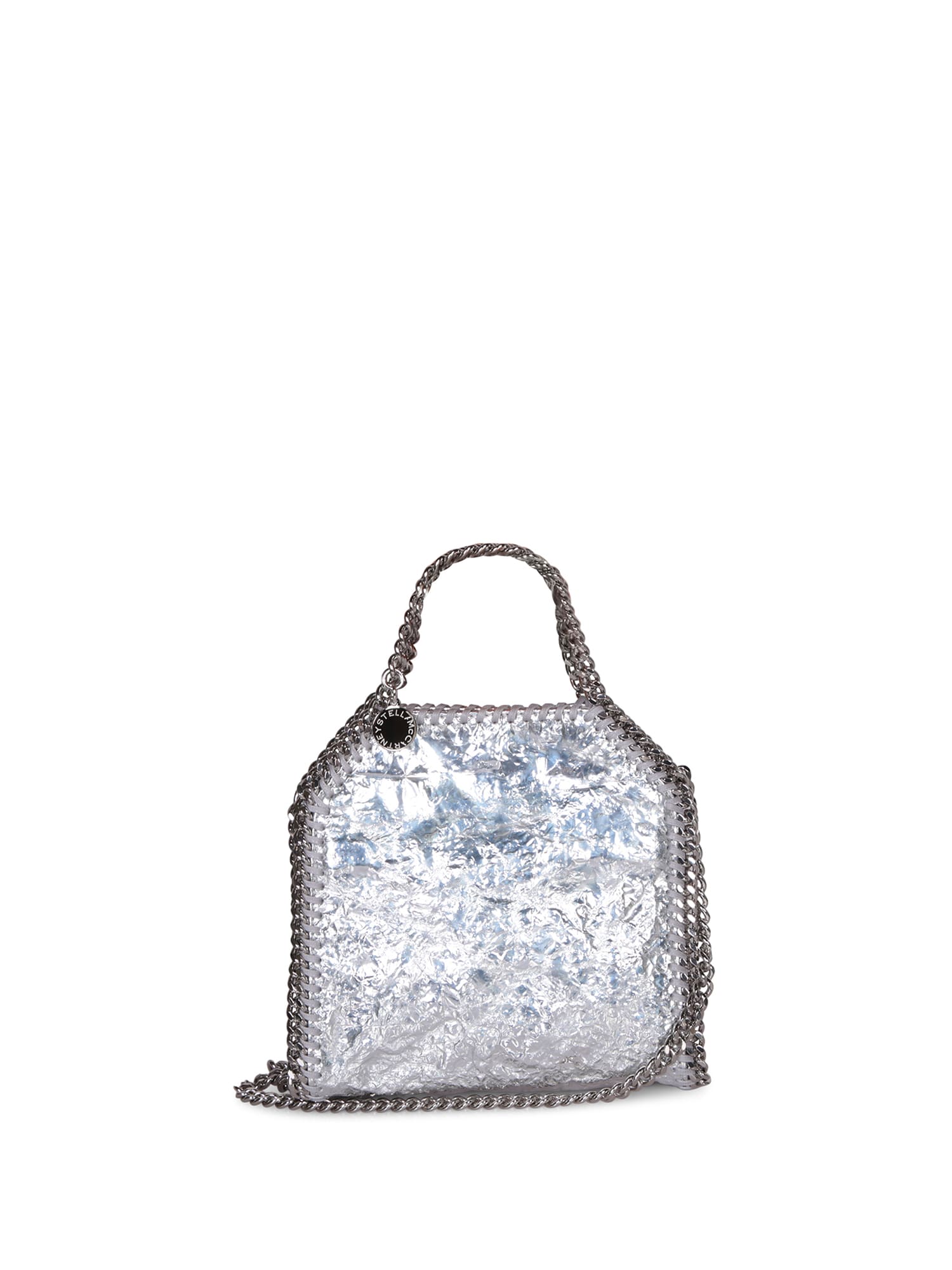 Shop Stella Mccartney Falabella Tiny Crackle Silver Bag In Metallic