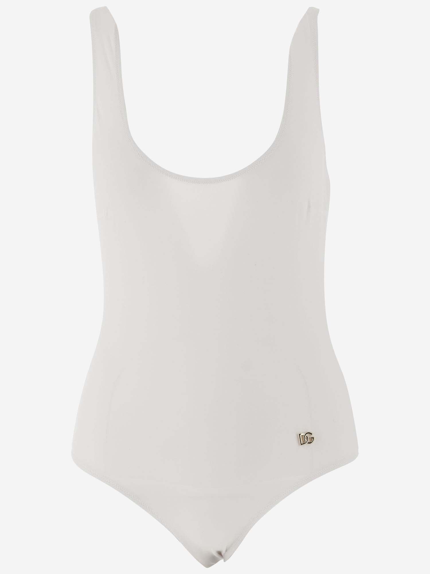 Shop Dolce & Gabbana Stretch Nylon One-piece Swimsuit With Logo In White
