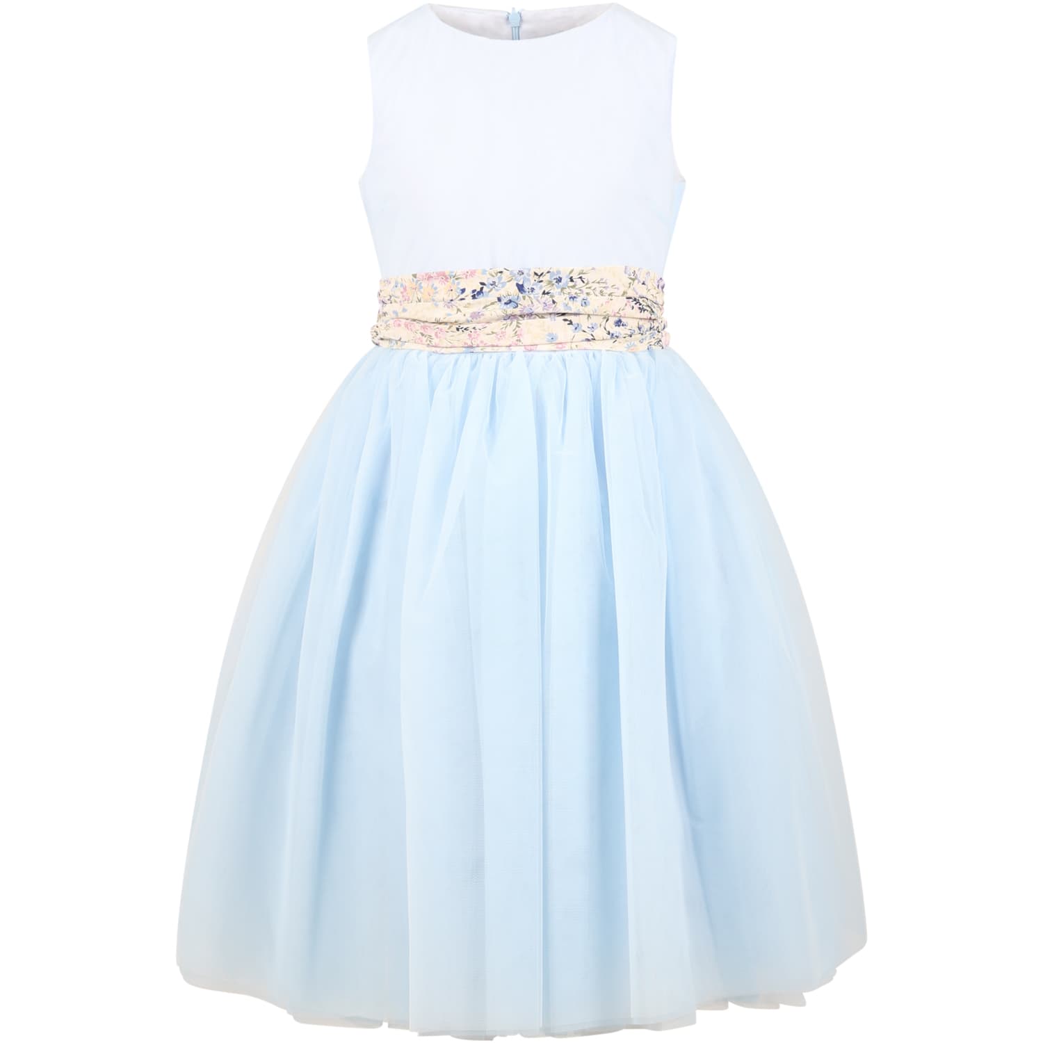 Simonetta Kids' Light-blue Dress For Girl With Tulle Skirt In Light Blue