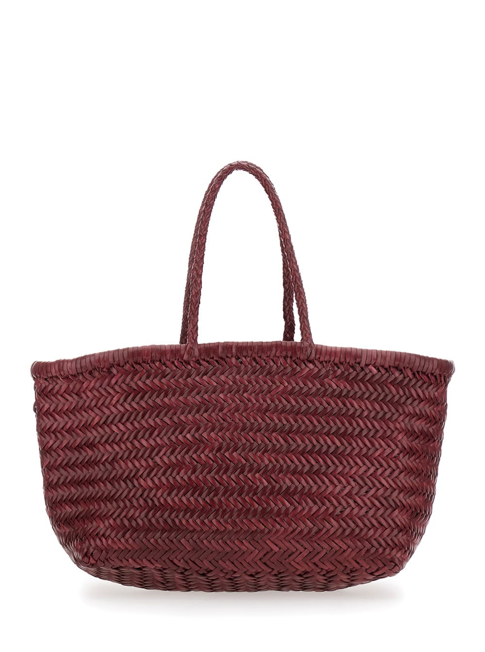 Dragon Diffusion Bamboo Triple Jump Bordeaux Tote Bag In Woven Leather Woma In Burgundy