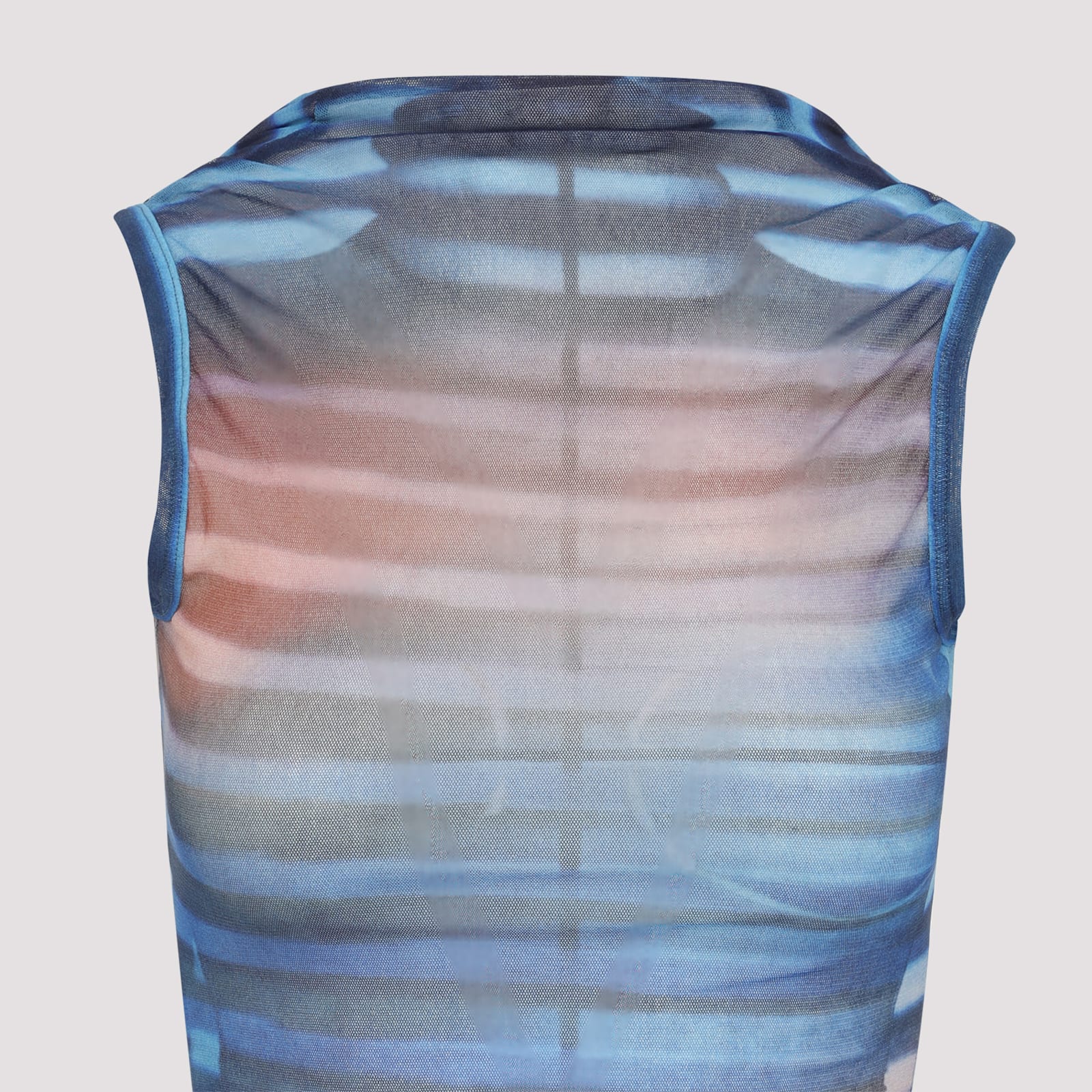 Jean Paul Gaultier Light Blue Mesh Printed Air Long Dress In Blue