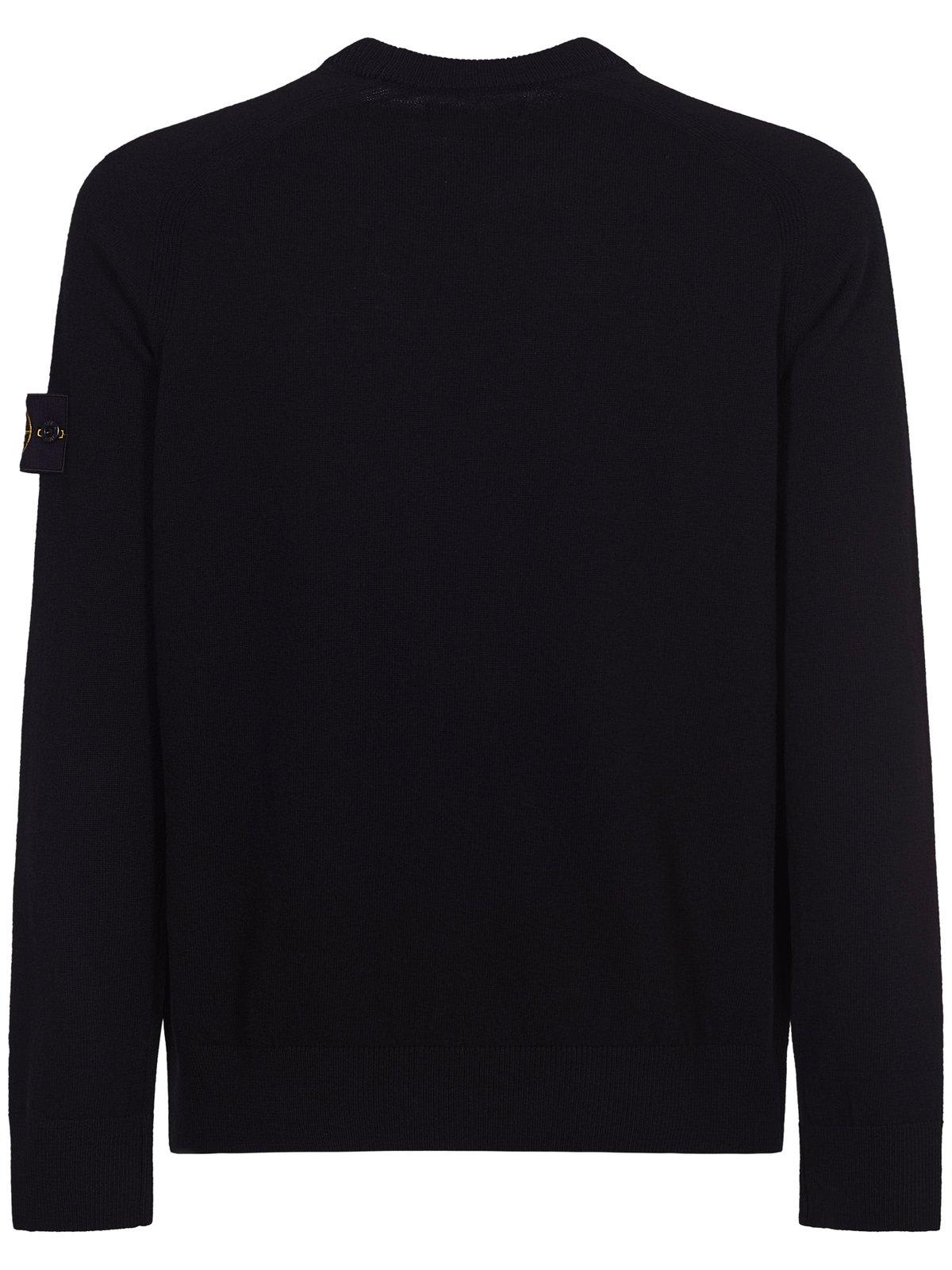 Stone Island Lightweight Wool Crew Neck Sweater With Raglan Sleeves Clothing In Black