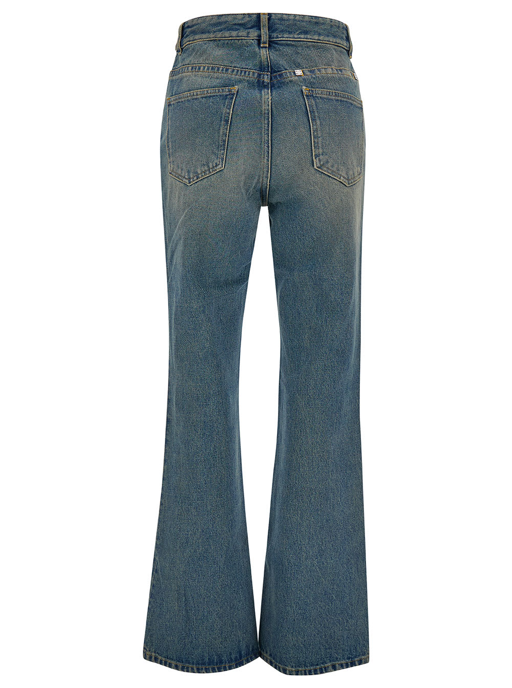 Shop Givenchy Light Blue Bootcut Jeans With 4g Detail In Vintage Wash Denim Woman
