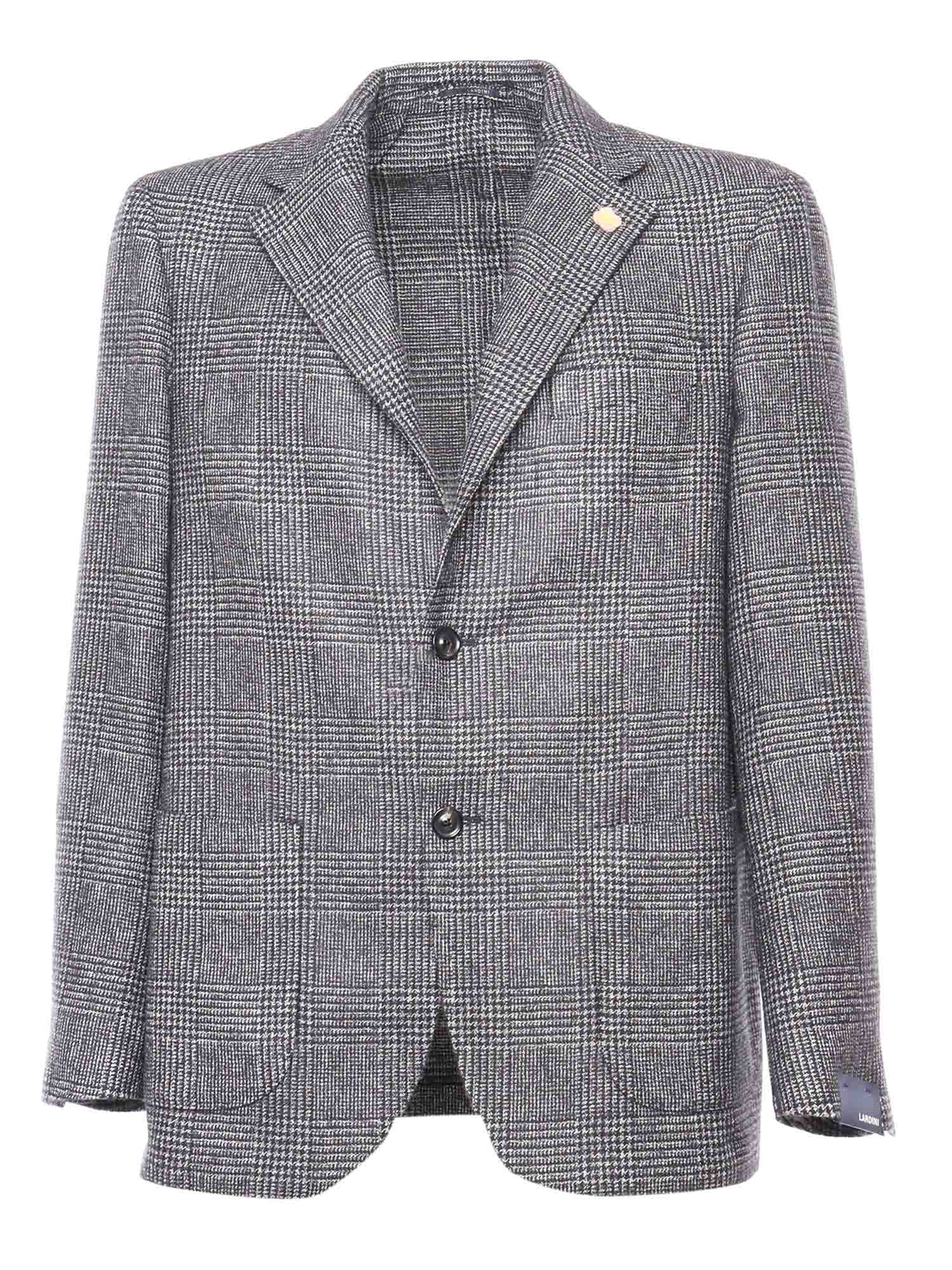 Shop Lardini Prince Of Wales Check Jacket In Grey