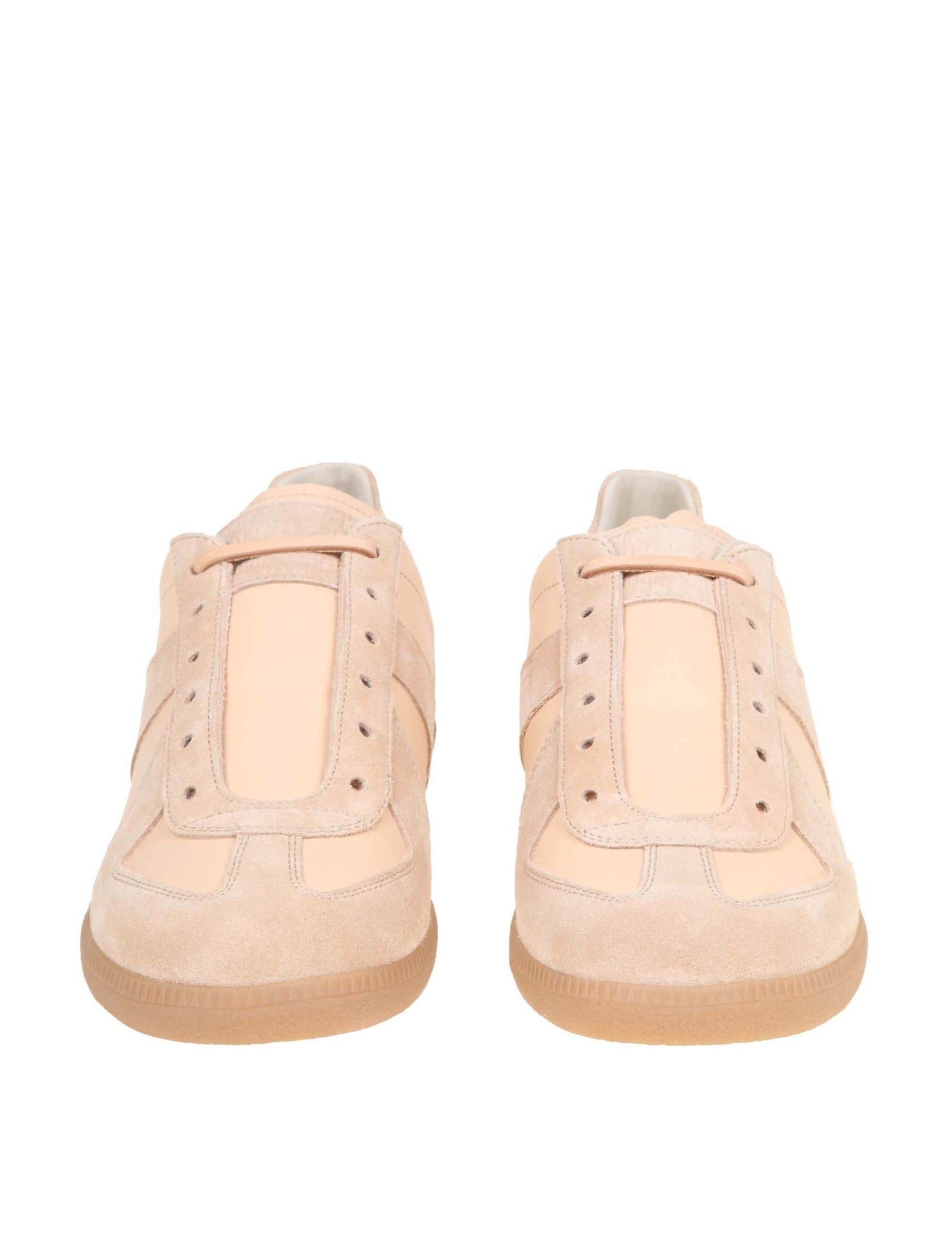 Shop Maison Margiela Sneakers Replica In Leather And Suede In Beige
