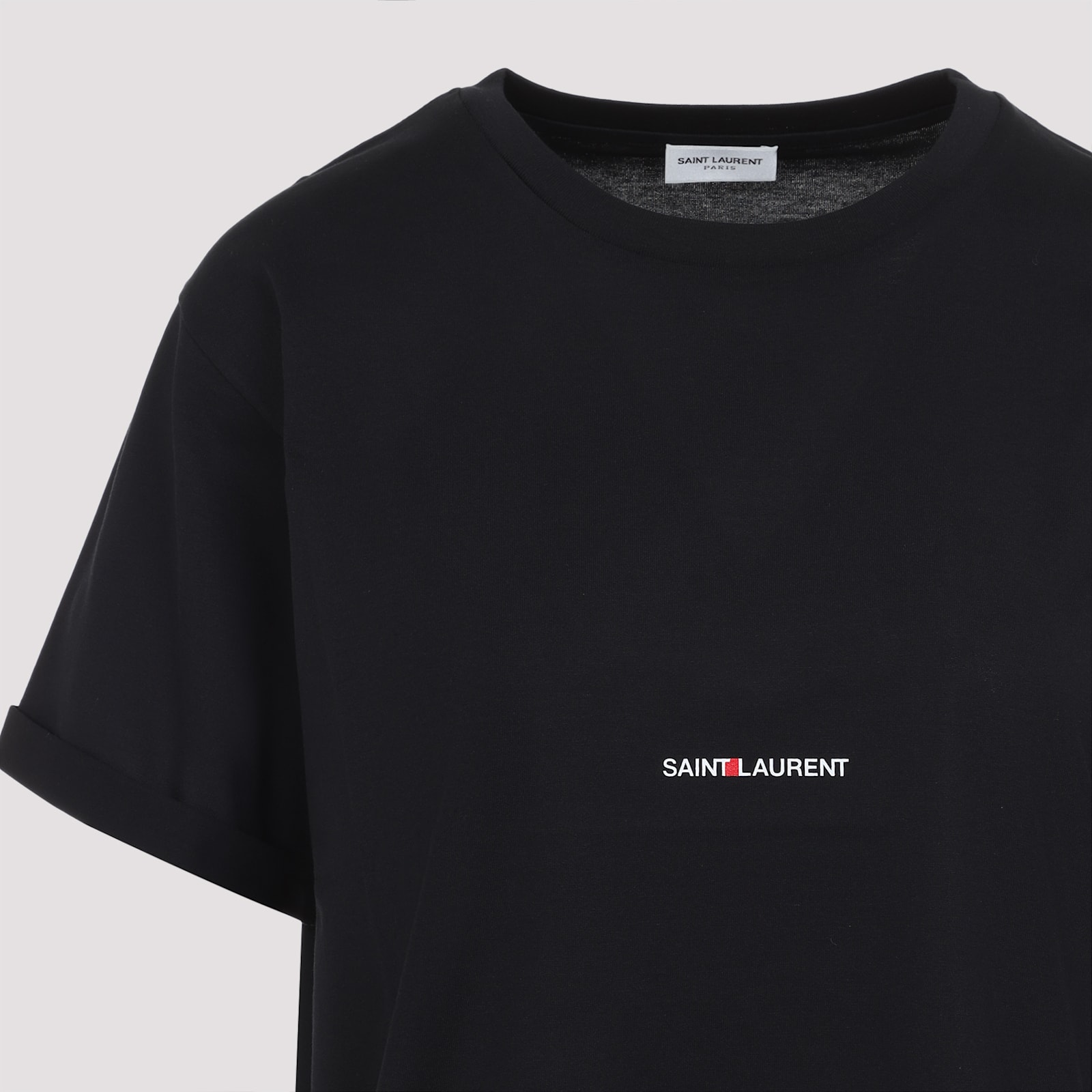 Saint Laurent Logo Print Crewneck T-shirt In Black