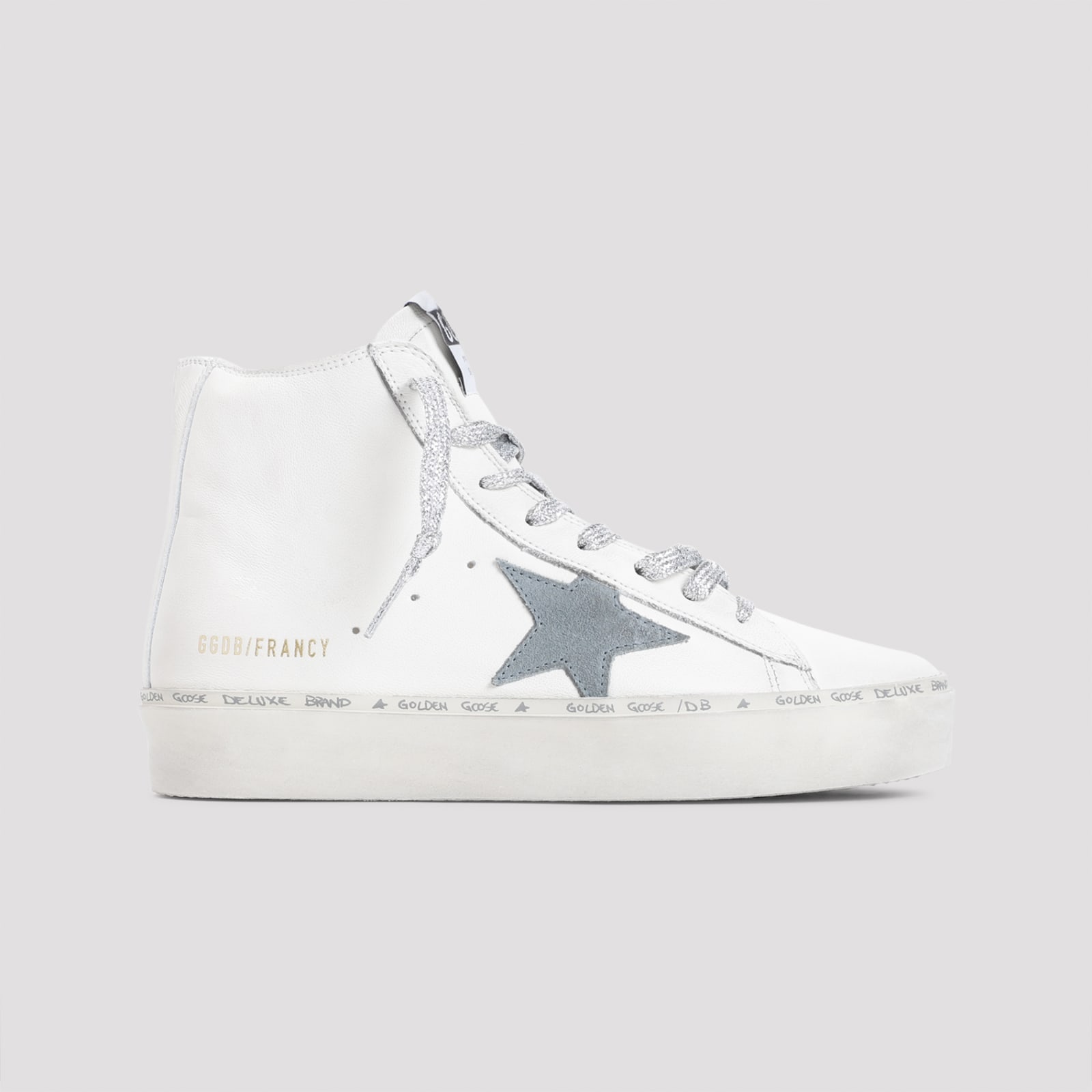 Shop Golden Goose Hi Francy Sneakers In White Silver Blue