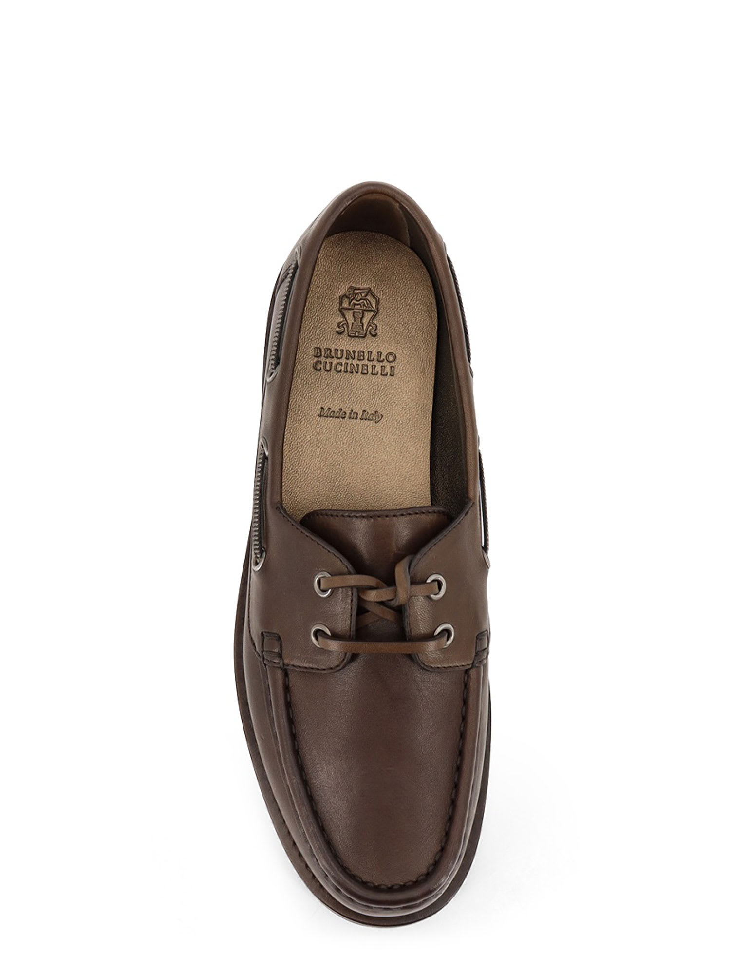 Brunello Cucinelli Women Leather Loafers With Monili Detail In Brown