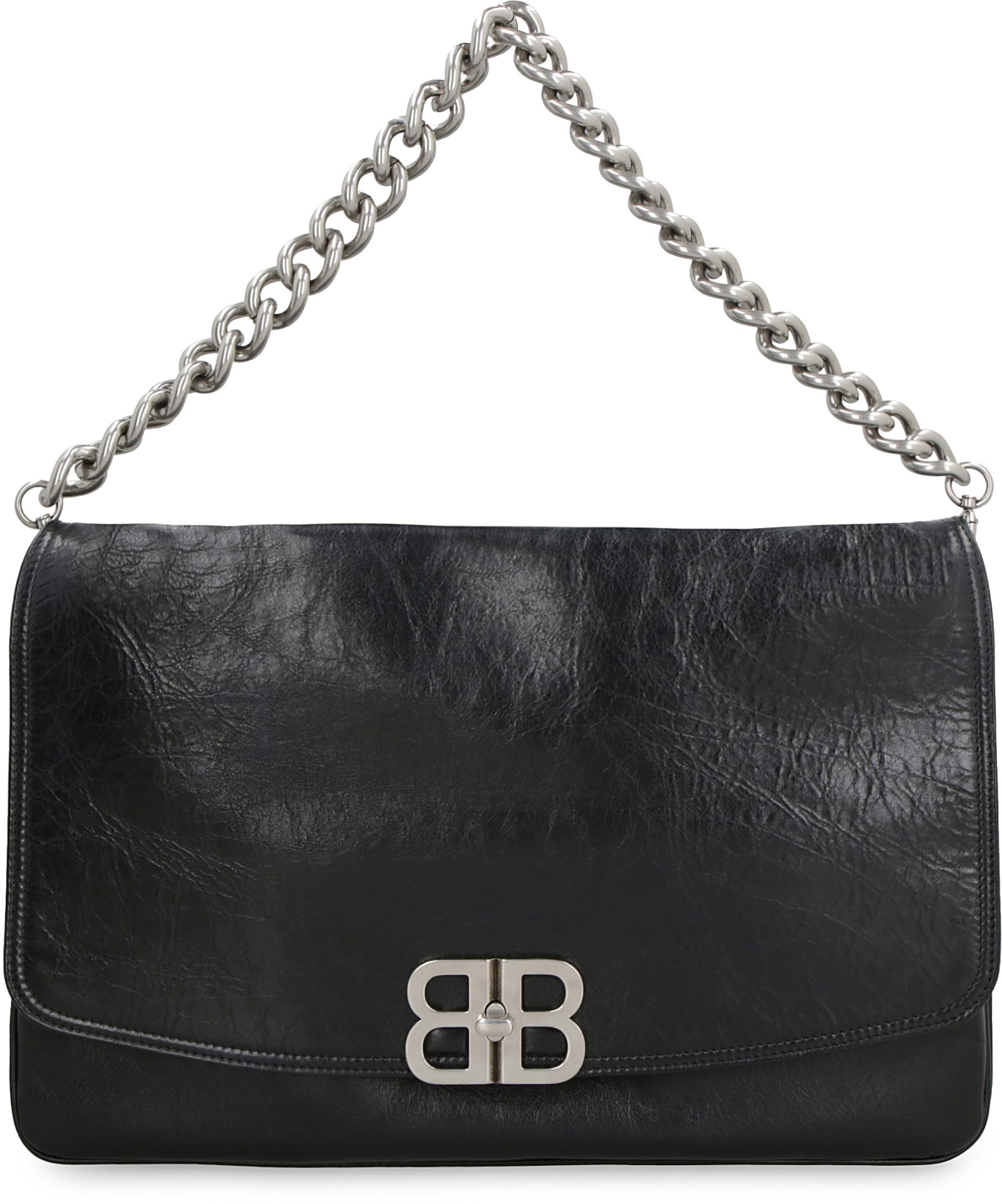 Balenciaga Black Flap Bb Soft Largeshoulder Bag In Black