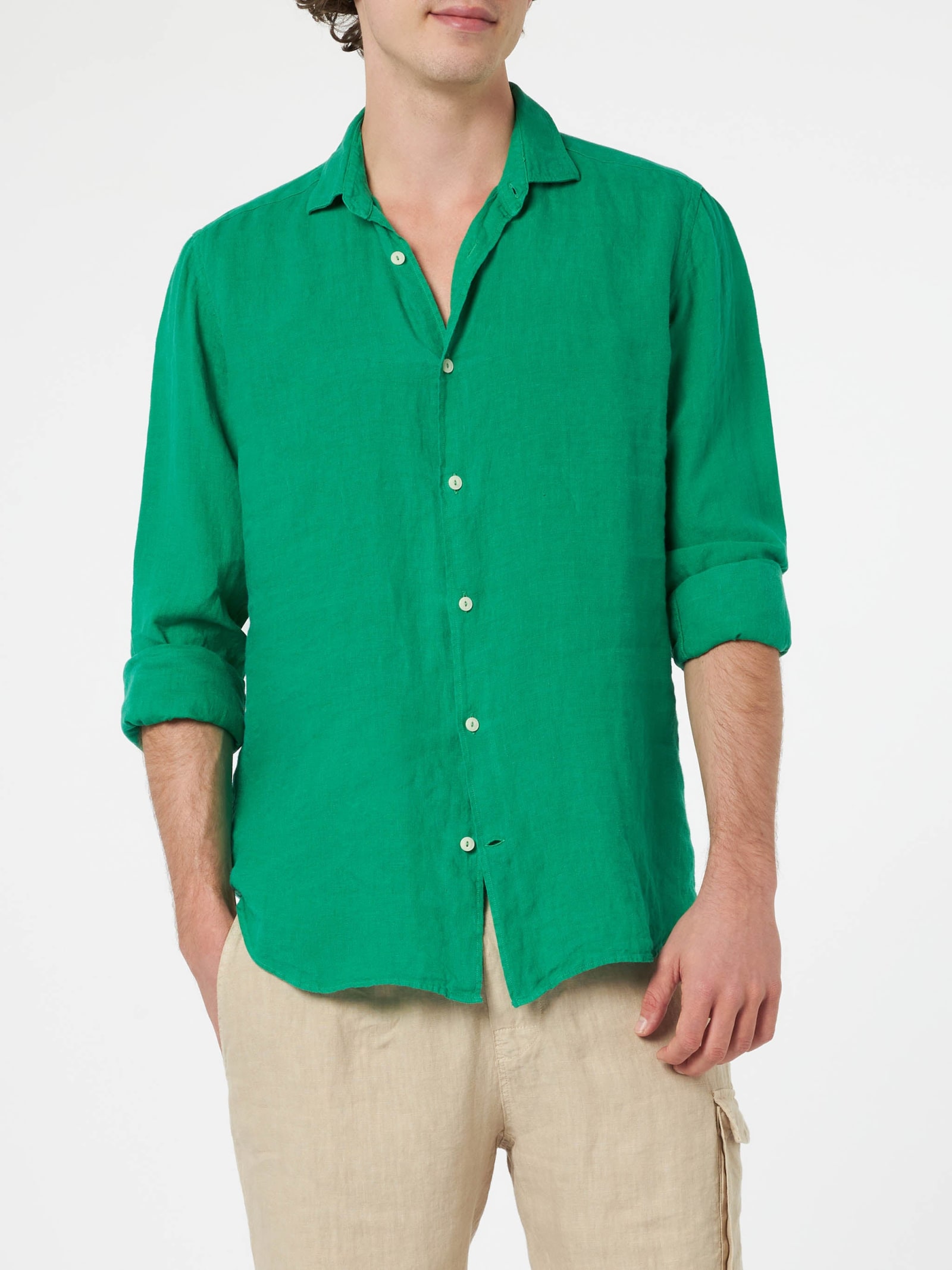 MC2 SAINT BARTH MAN GREEN LINEN SHIRT PAMPLONA