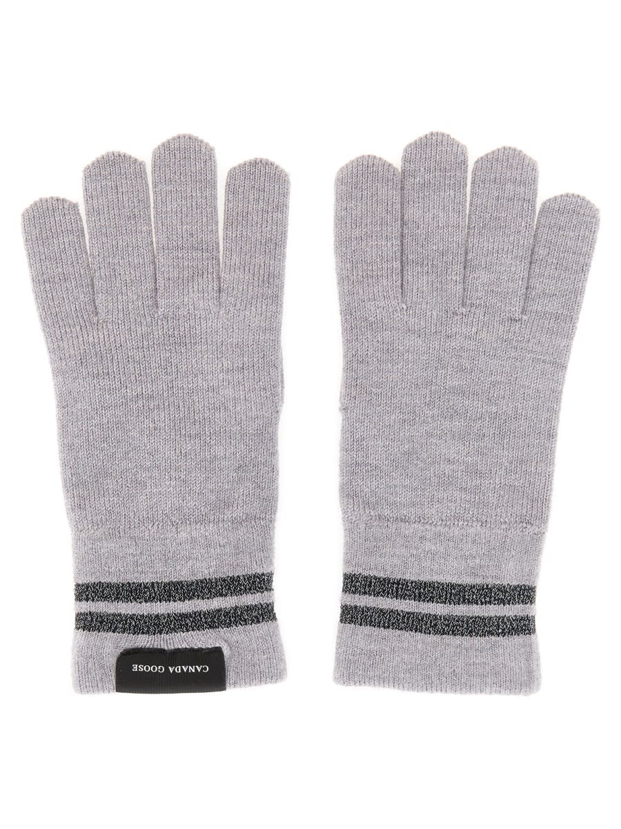 Shop Canada Goose Gloves With Stripes In Grey