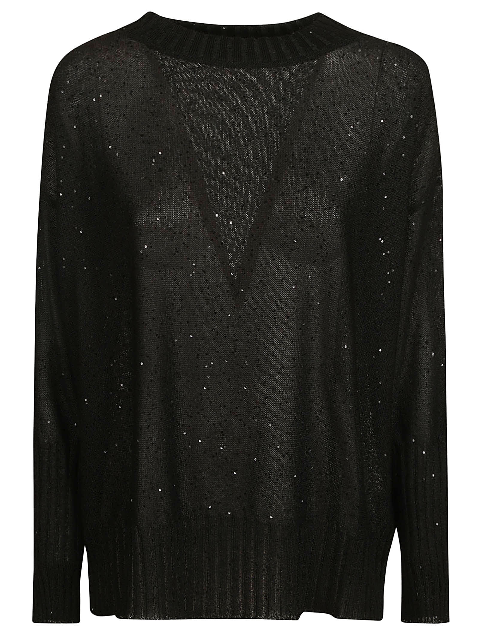 Lorena Antoniazzi Round Neck Embellished Sweater In Black