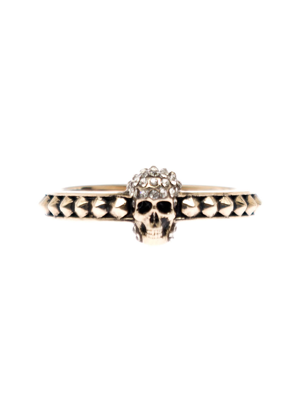 Alexander Mcqueen Womans Pavé And Skull Palladium Colored Brass Ring