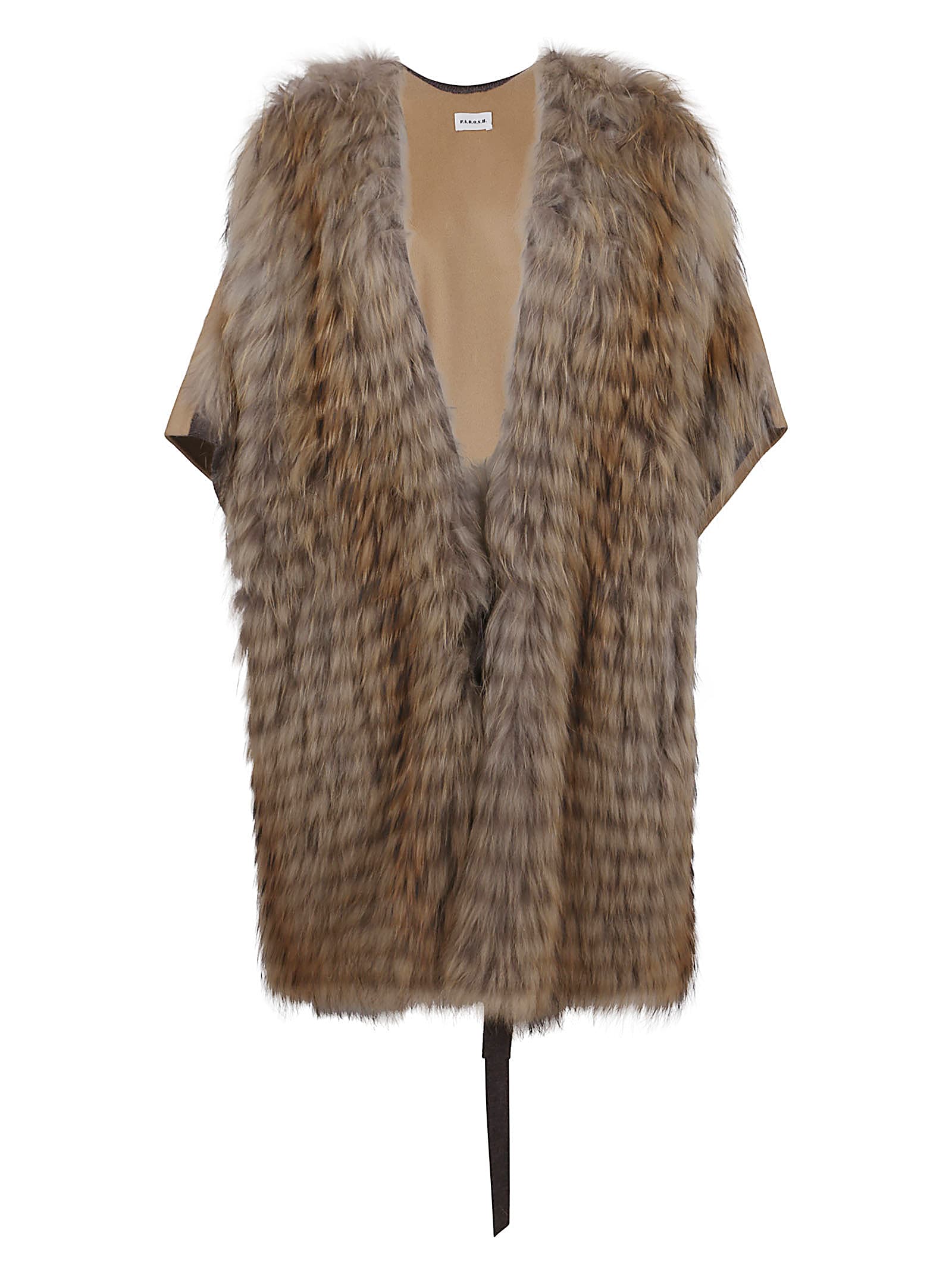 P.a.r.o.s.h Parosh Wool And Faux Fur Vest With Drop Shoulders And Drawstring Closure In Brown