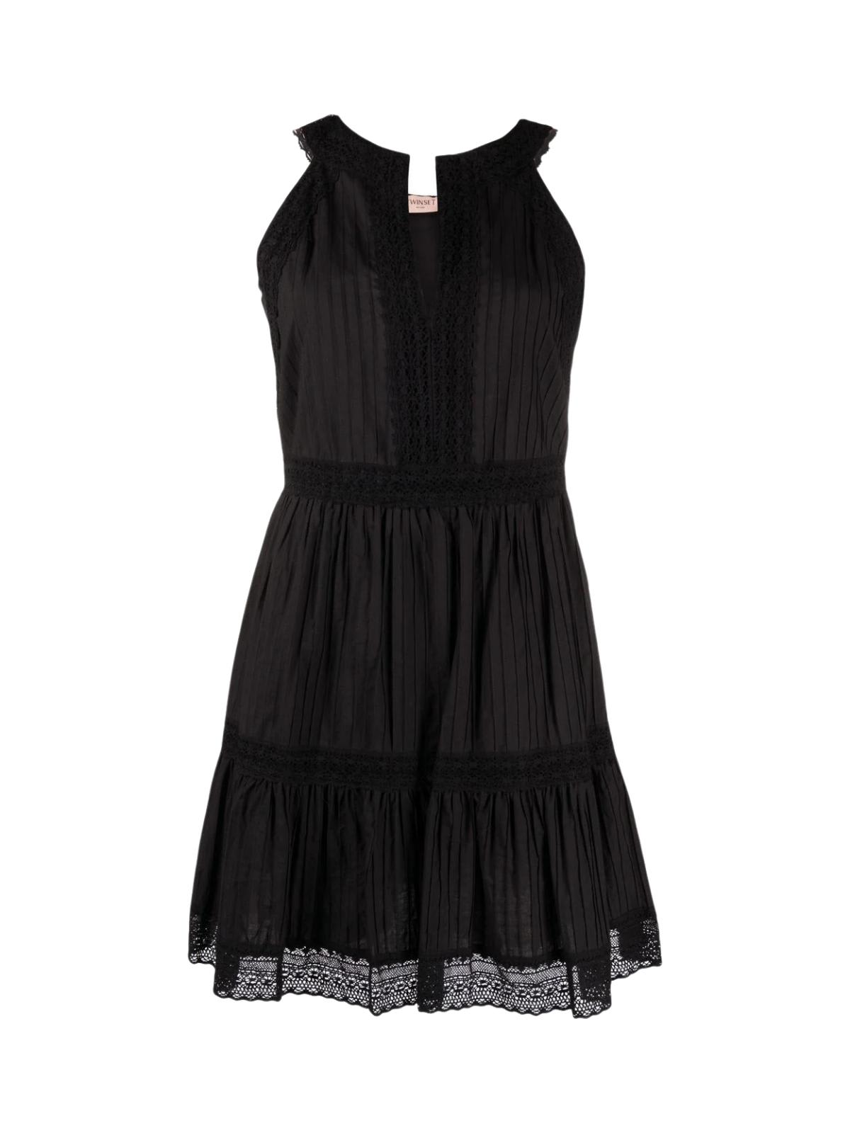 Twinset Necked Mini Dress Withlace And Ribs