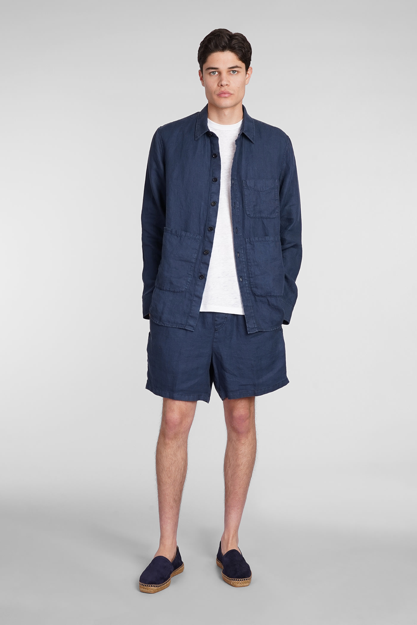 Shop Aspesi Bermuda Roque Shorts In Blue Chanvre In Navy