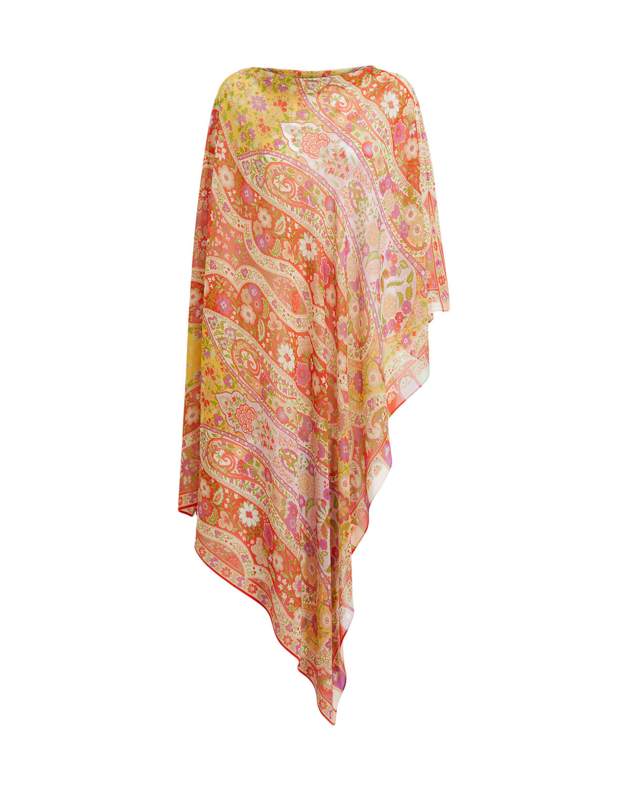 Etro Silk Poncho With Multicolored Foulard Print