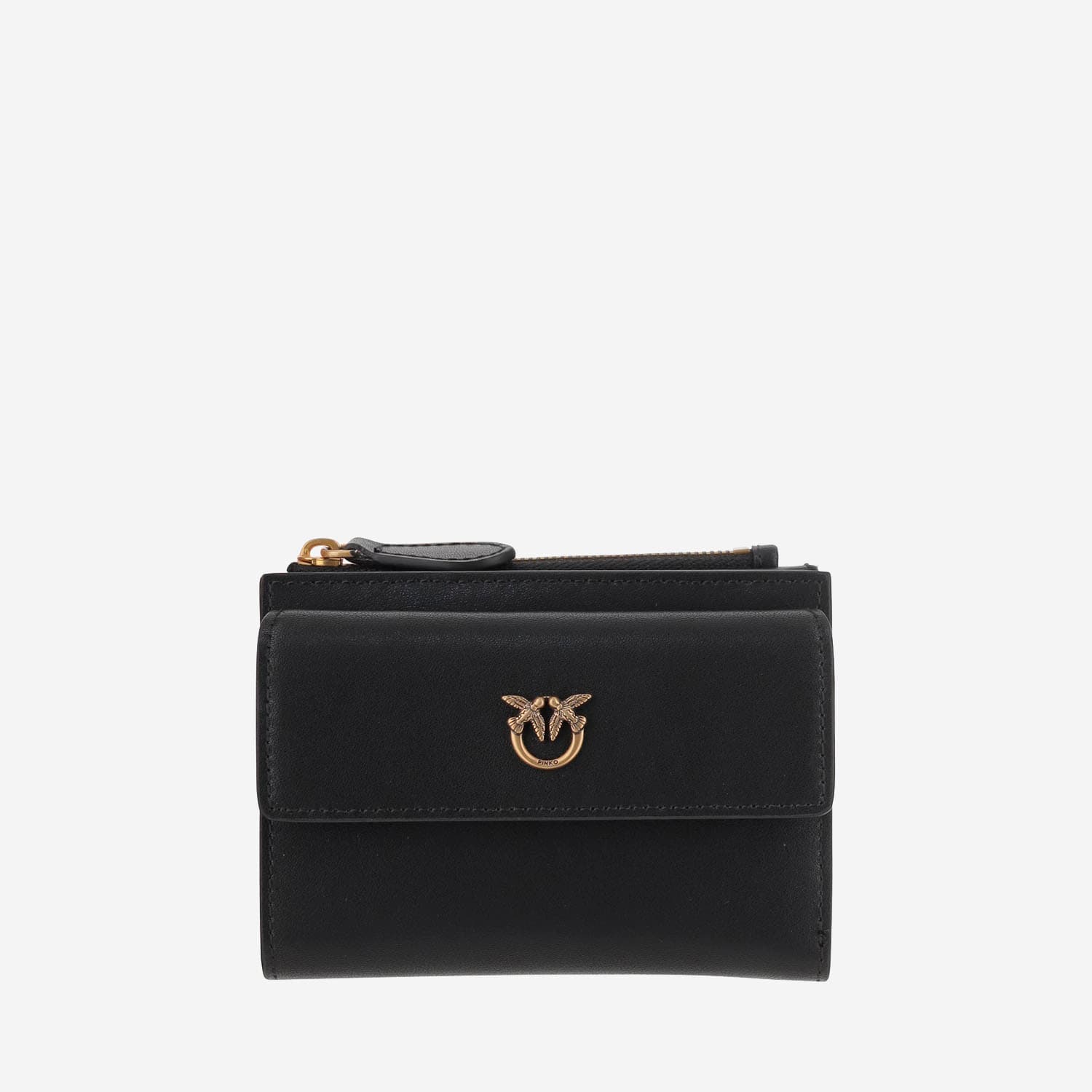 Pinko Compact Leather Wallet With Logo In Black