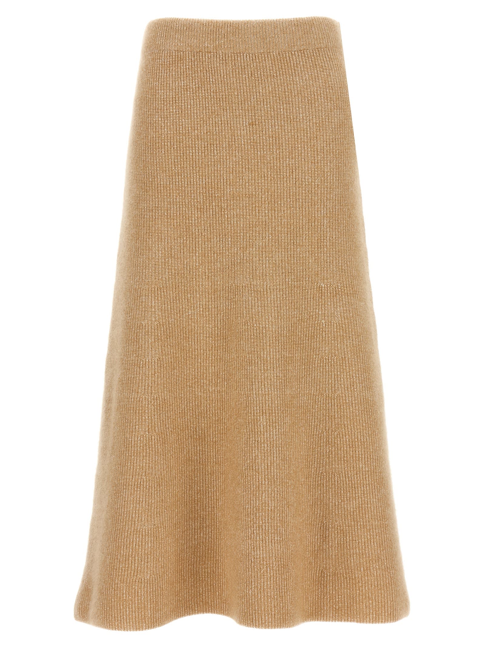 Shop Fabiana Filippi Knitted Flared Skirt In Beige