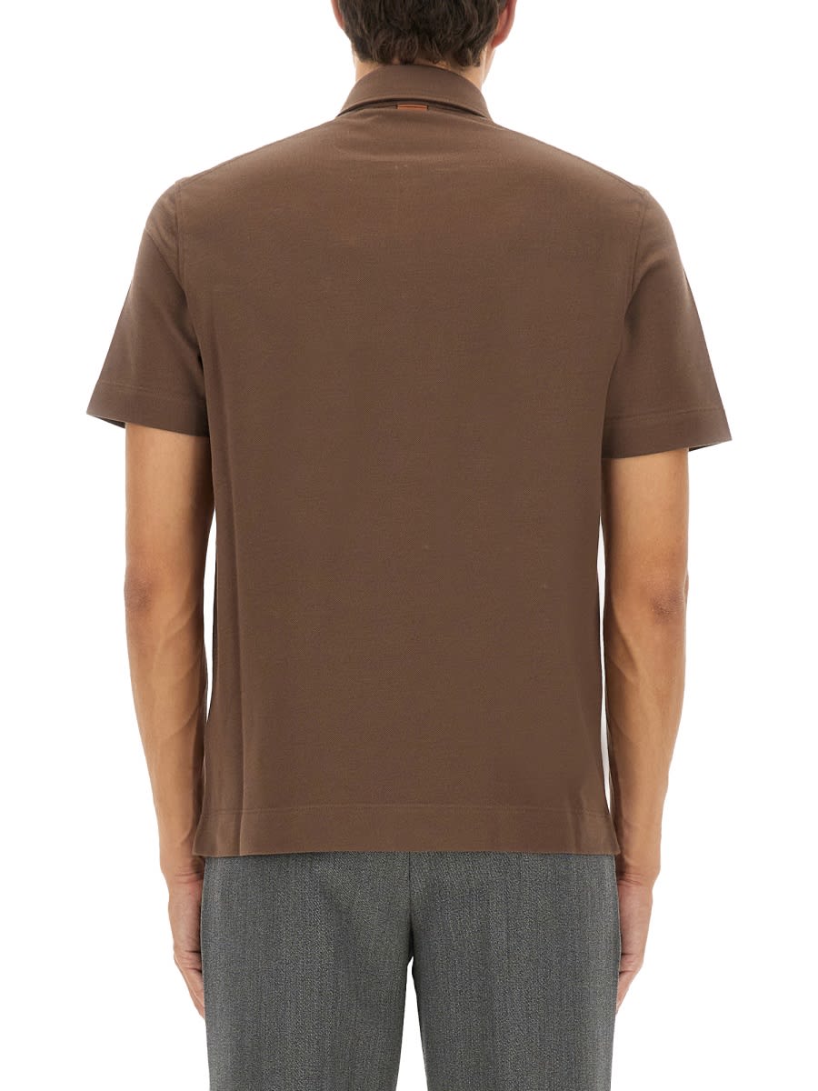 Zegna Cotton Polo Shirt With Pocket In Brown