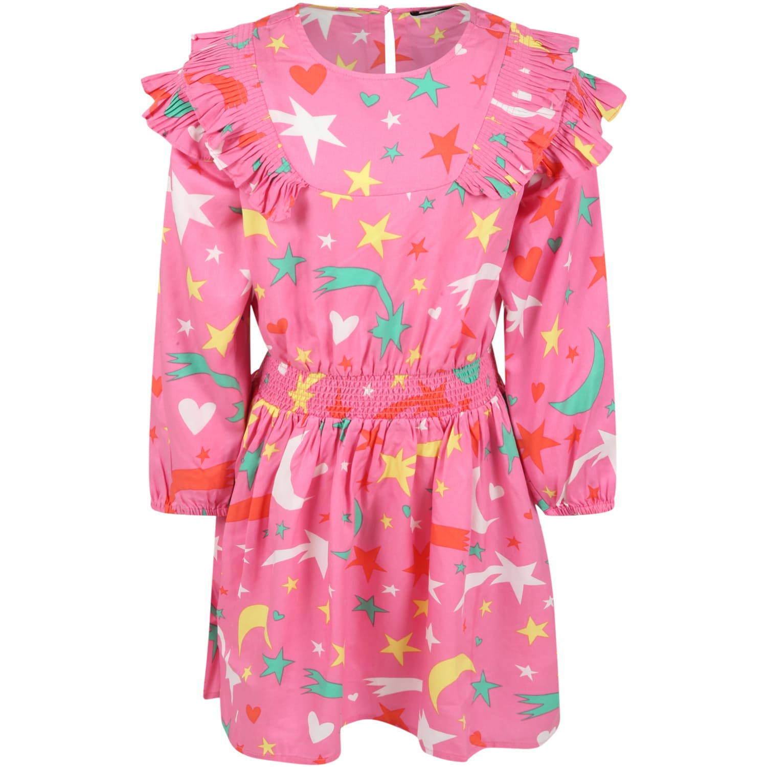 STELLA MCCARTNEY FUCHSIA DRESS FOR GIRL WITH STARS, HEARTS AND MOONS