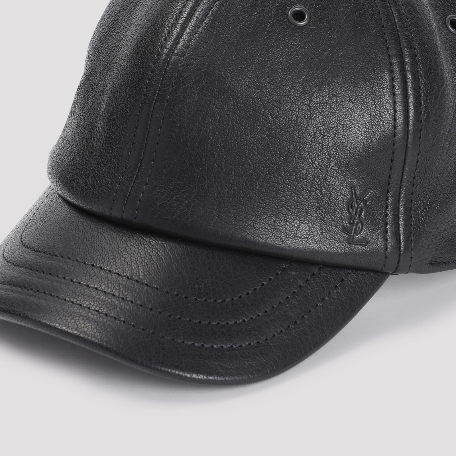 Shop Saint Laurent Leather Cap In Black