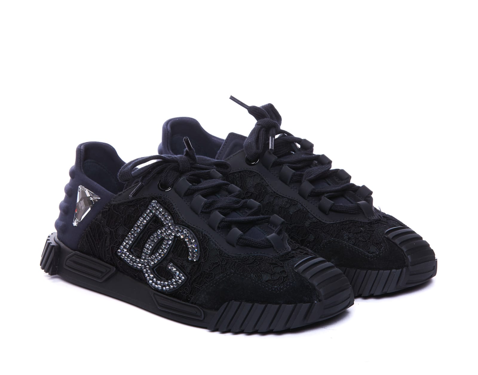 Shop Dolce & Gabbana Lace Ns1 Sneakers In Black