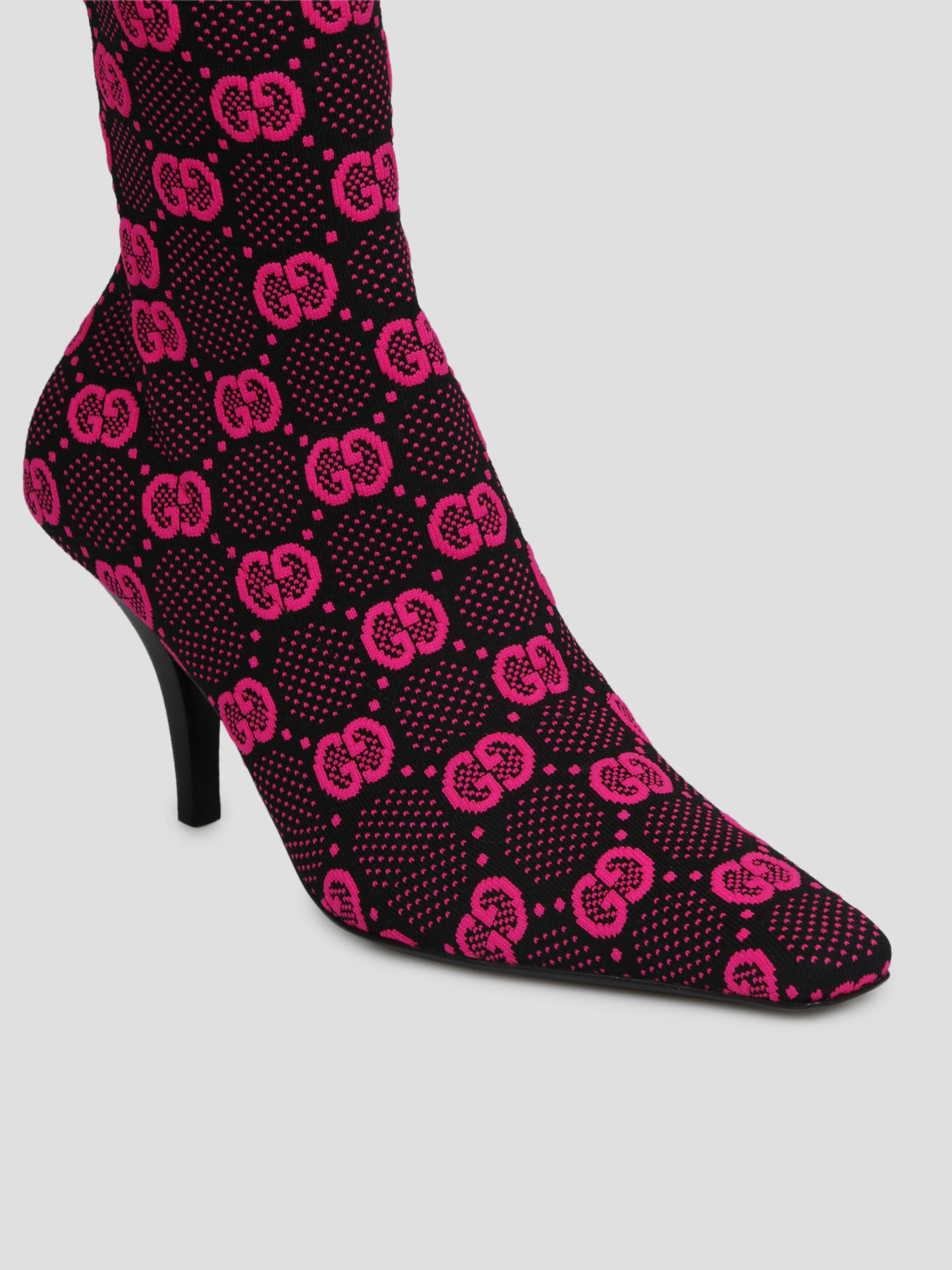 Gucci Stretch Fabric Stiletto Heel Ankle Boots In Pink & Purple