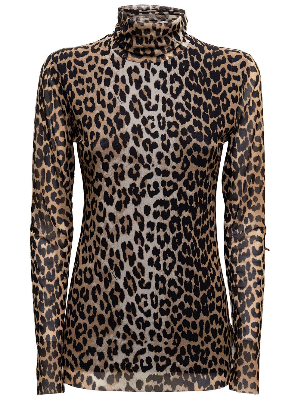 Ganni Womans High Neck Recycled Animalier Fabric Sweater