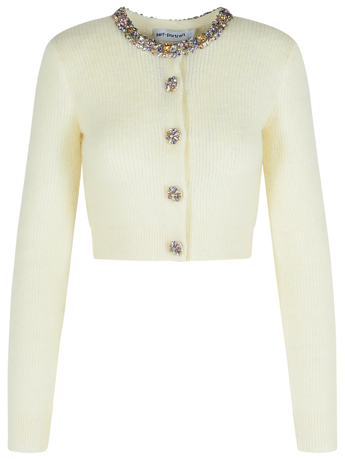 Self-portrait Cream Alpaca Blend Cardigan In White