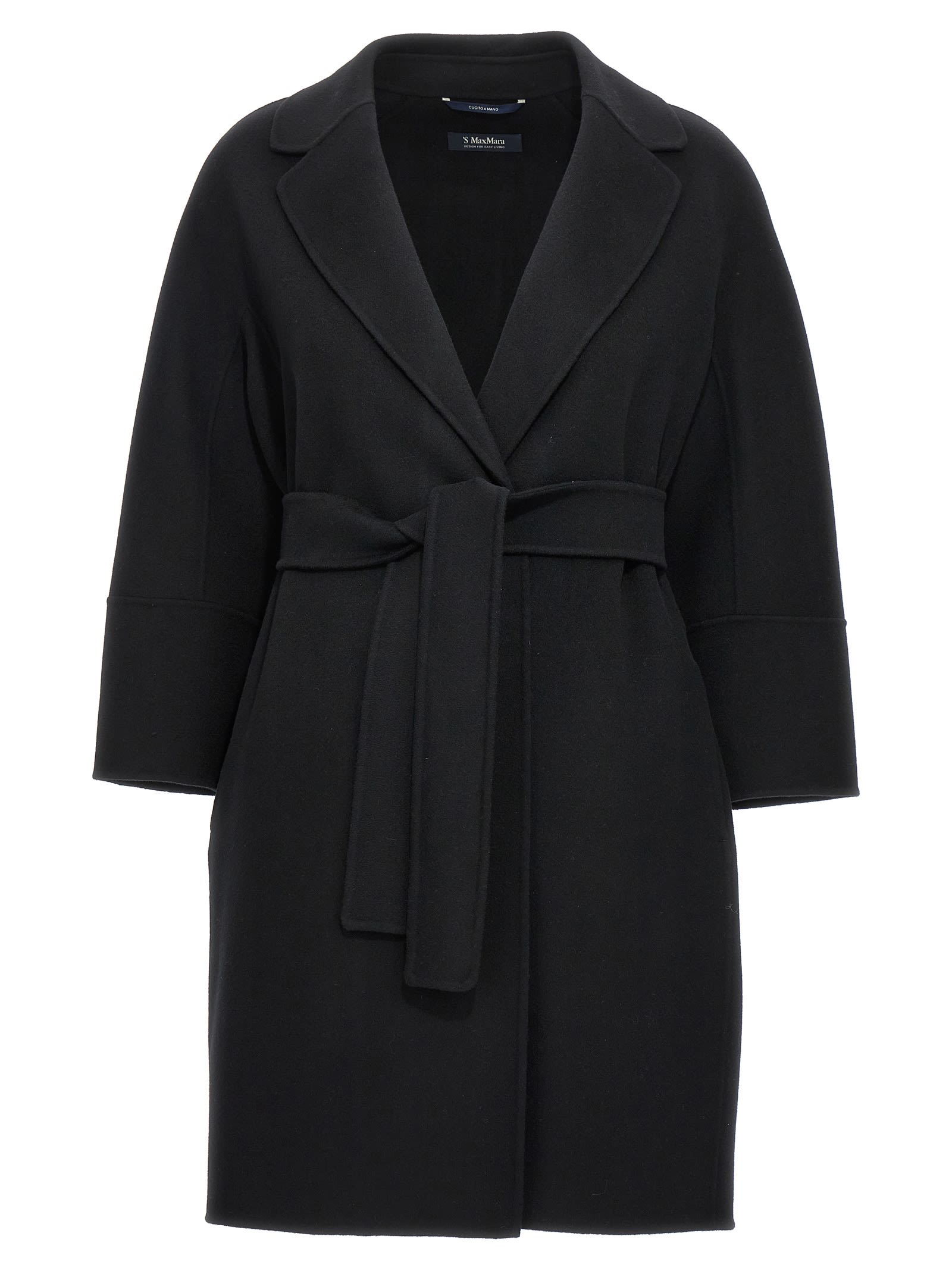 S Max Mara Coat Featuring Belted Waist And Lapels In Black