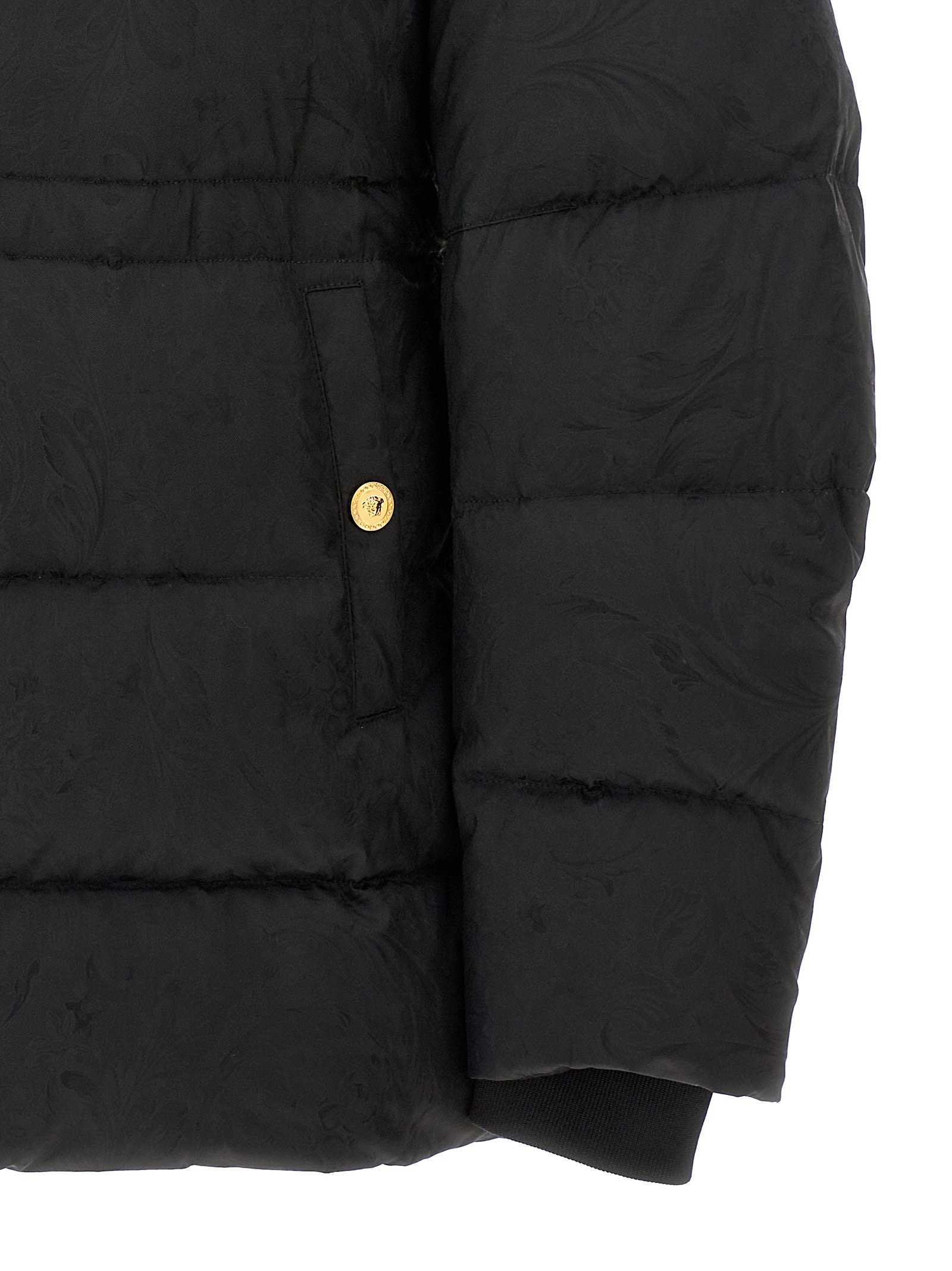 Shop Versace Barocco Down Jacket In Black