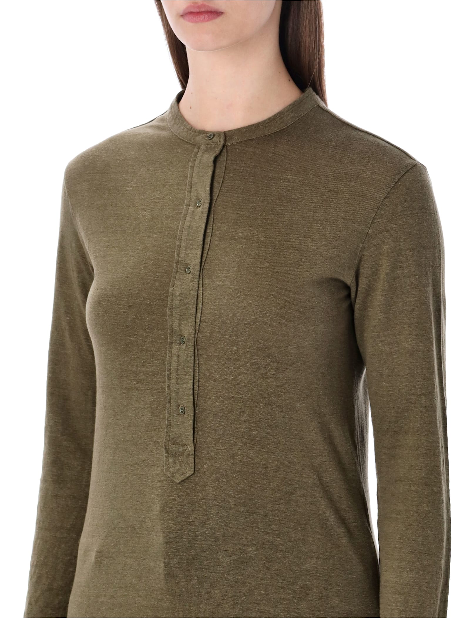 Isabel Marant Étoile Lucy Serafino Long Sleeves Round Neck Tshirt In Green