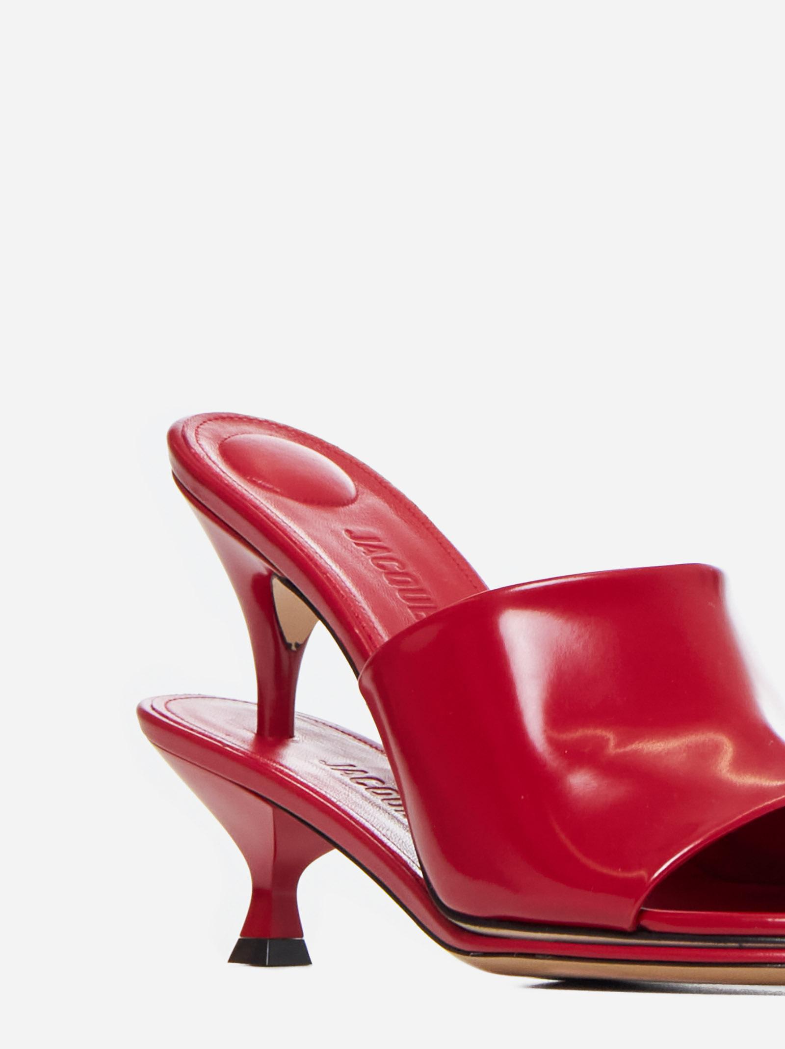 Shop Jacquemus Les Doubles Leather Mules In Red