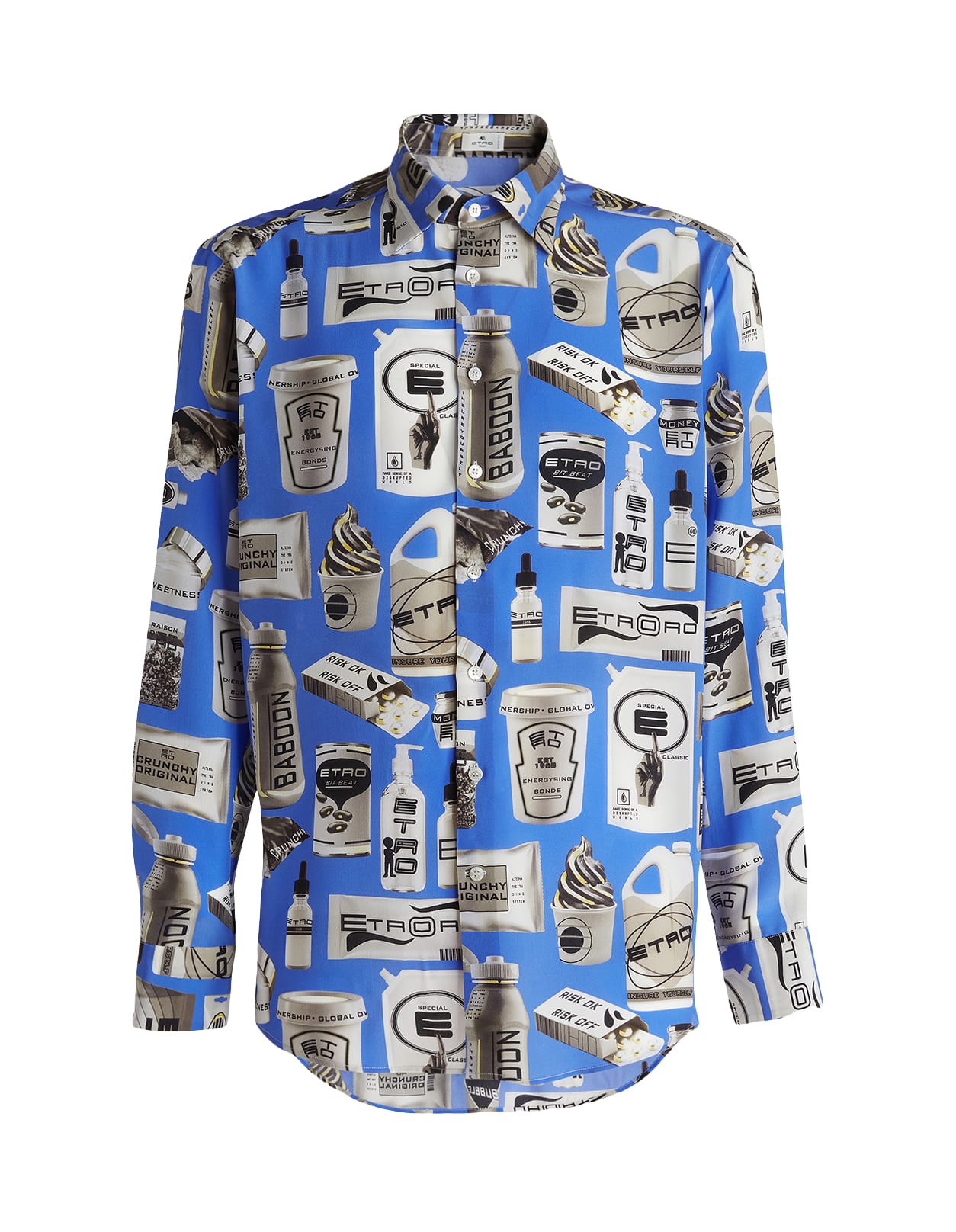 Etro Man Shirt In Printed Blue Silk
