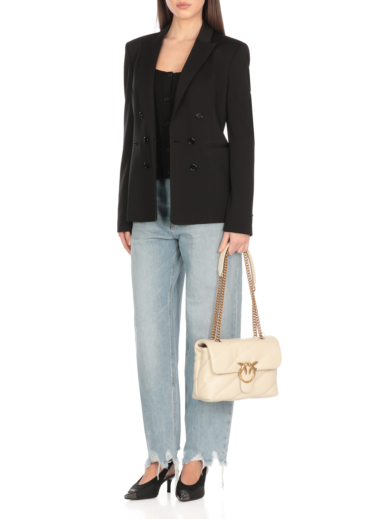 Pinko Cropped Cardigan With Bird Logo On The Back
