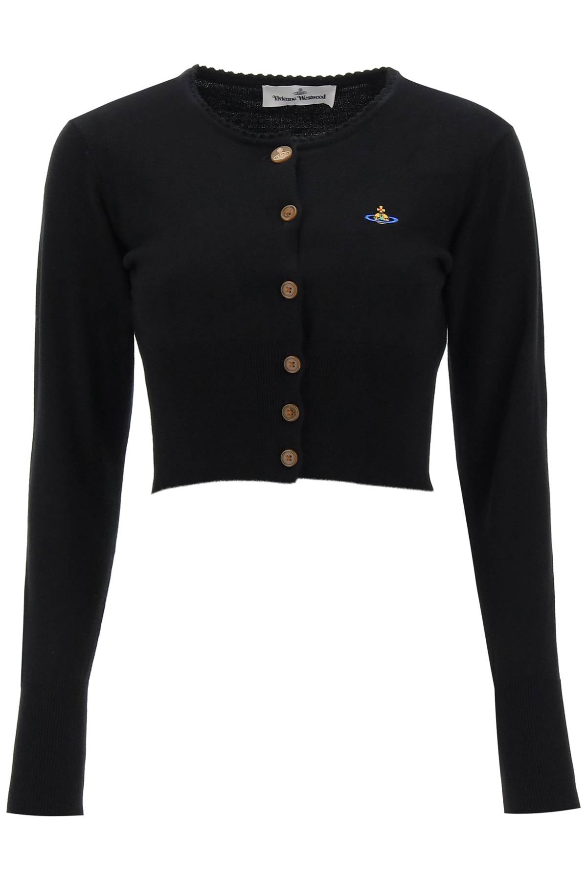 Vivienne Westwood Bea Black Cardigan With Orb Embroidery And Branded Button In Cotton And Cashmere Woman In Black (black)