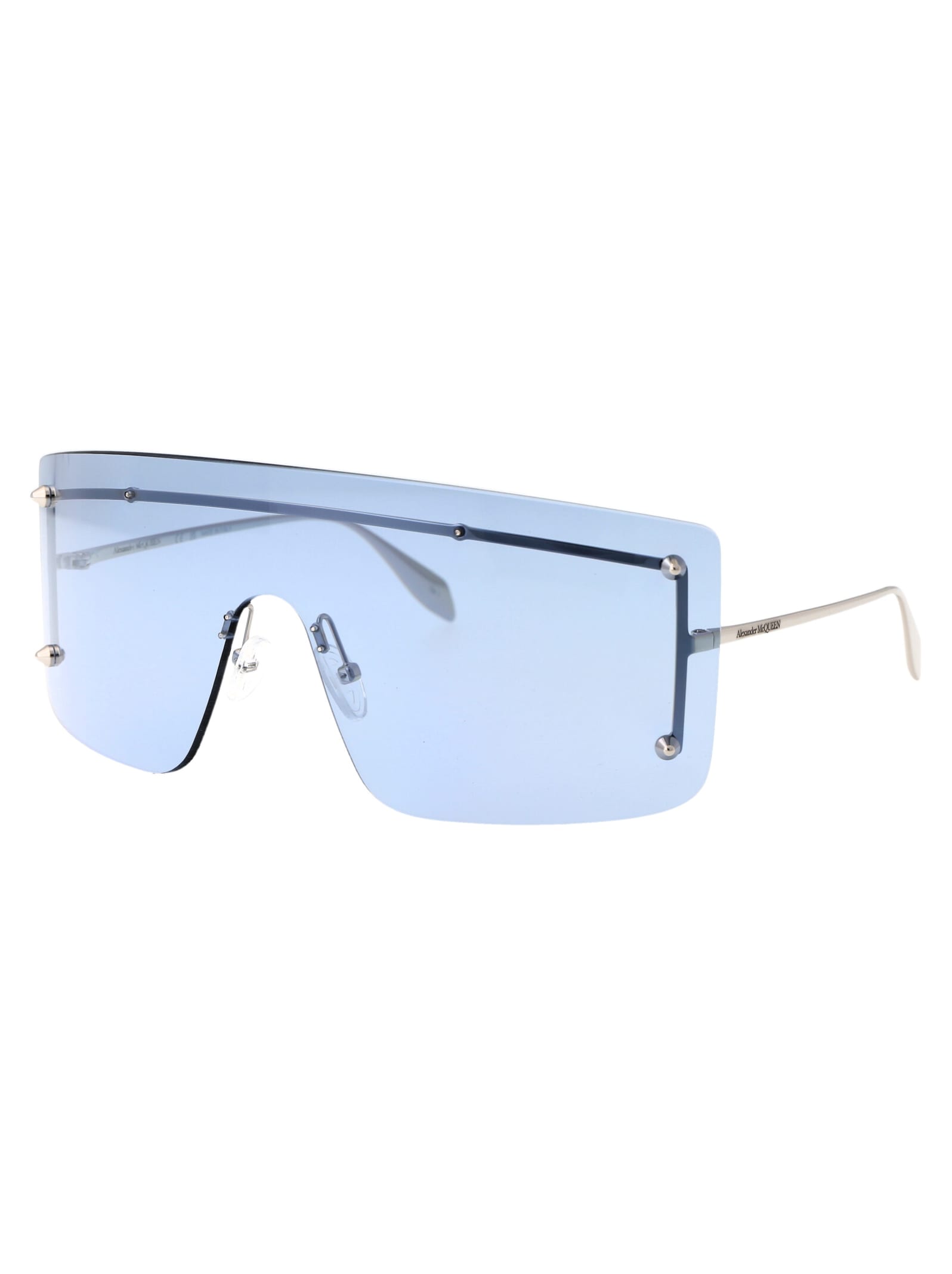 Shop Alexander Mcqueen Am0412s Sunglasses In 004 Silver Silver Light Blue