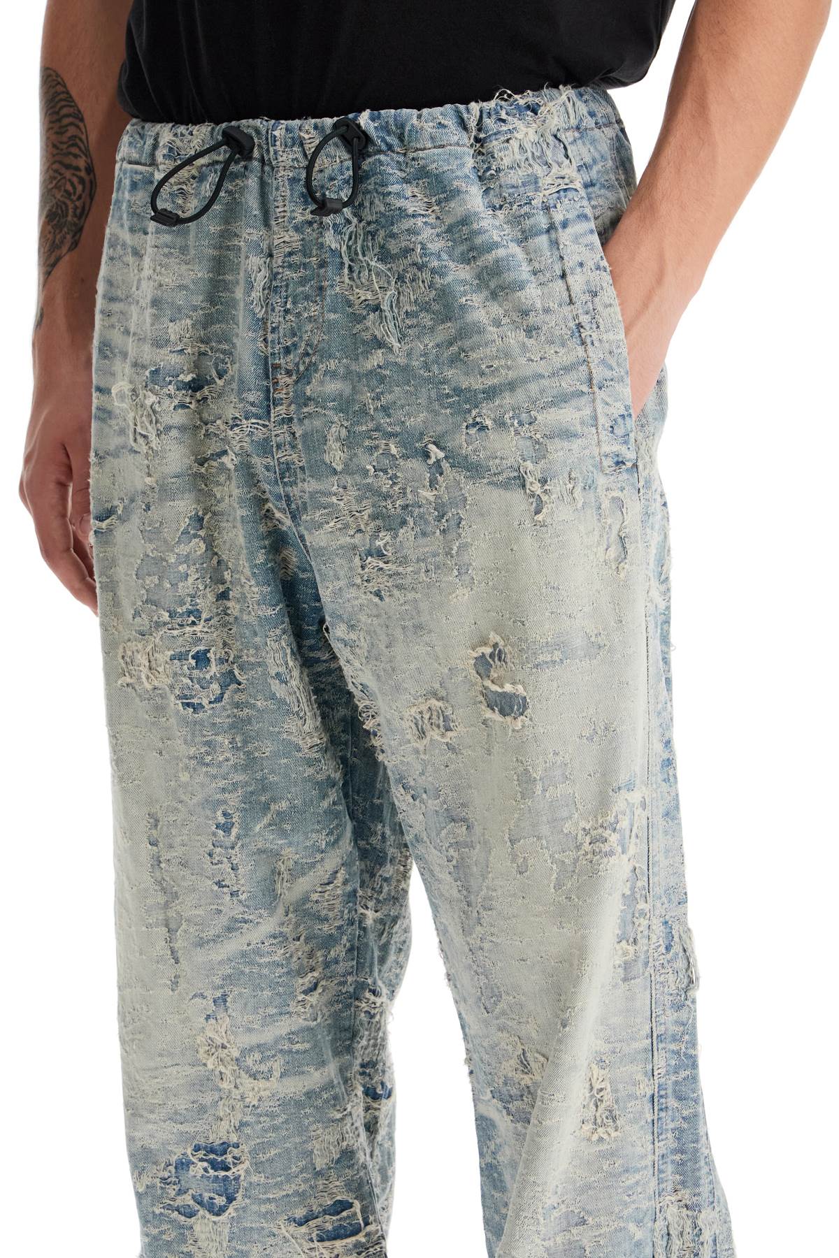 Shop Diesel Distressed Denim Jacquard Pants In Denim (blue)