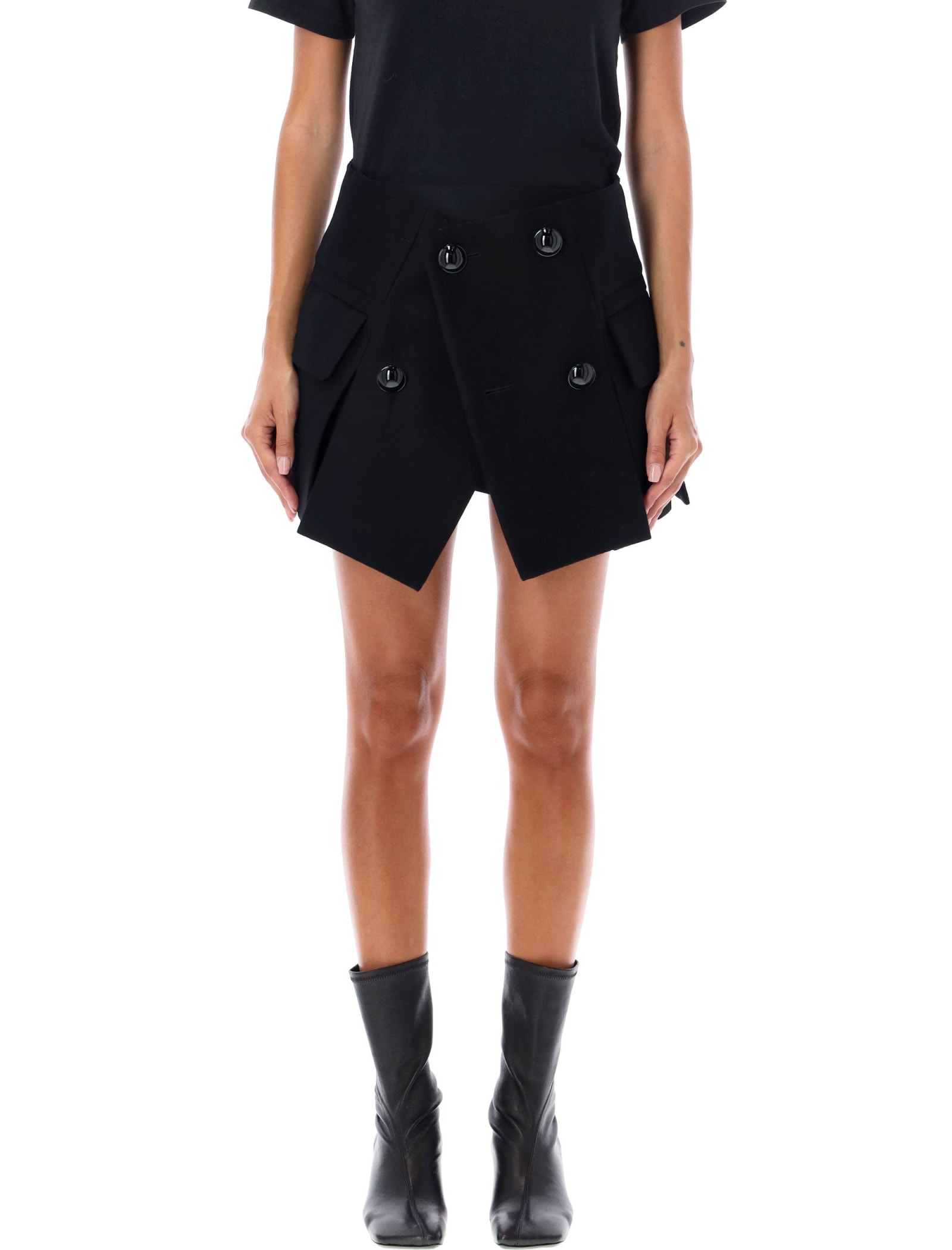 Shop Sacai Melton Mini Skirt In Black