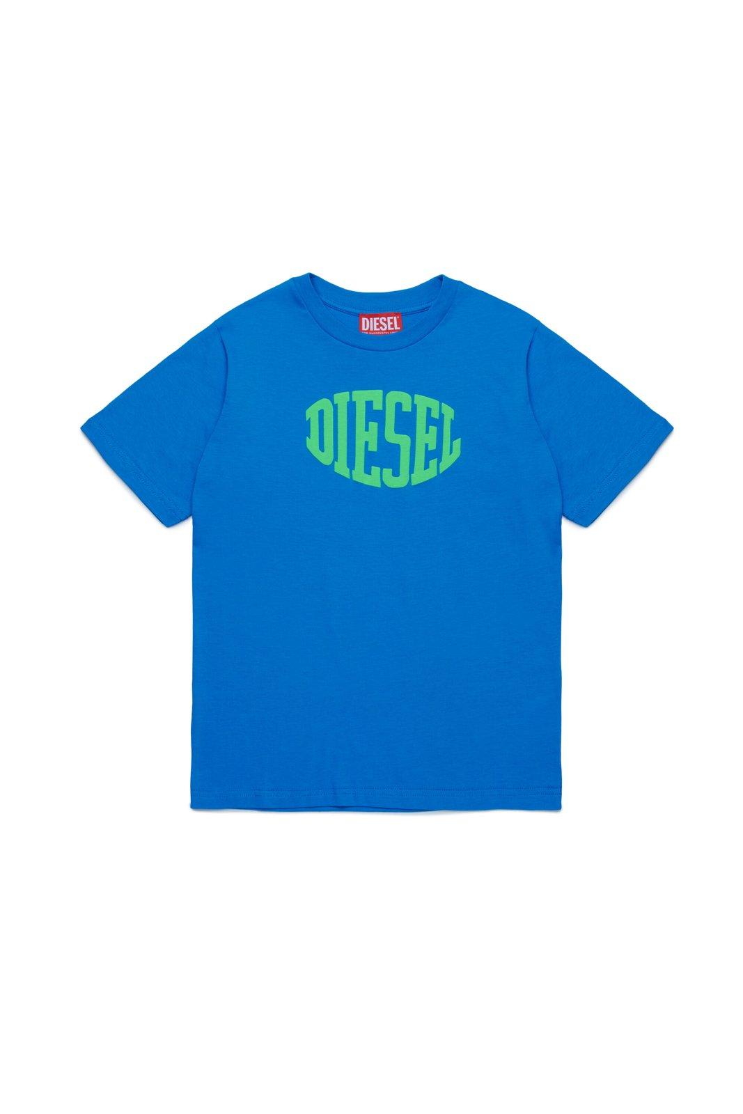 Diesel Kids' Tmust Over Logo Printed T-shirt In Blue