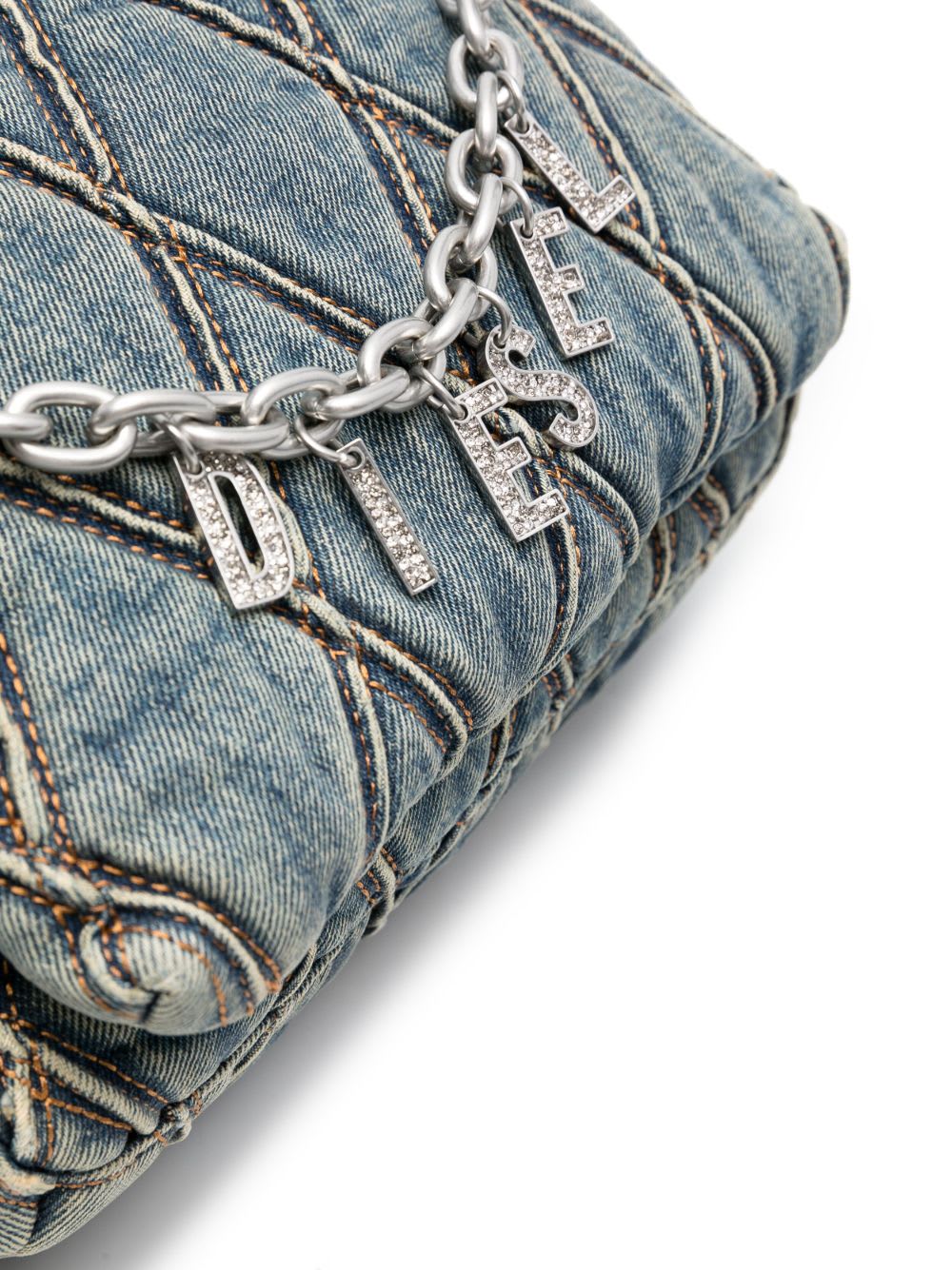 Diesel Charm Medium Denim Shoulder Bag In Blue