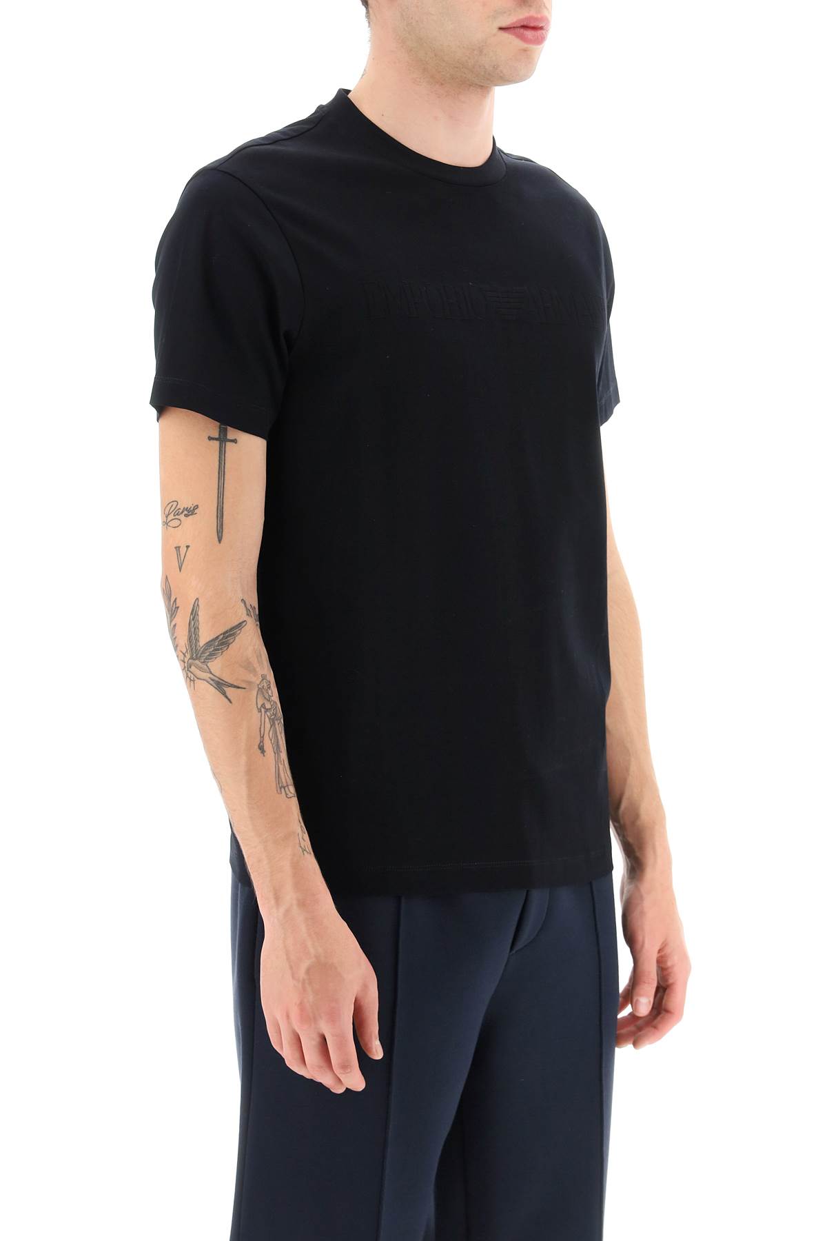 Emporio Armani Knitted T-shirt In Blu Navy Logo (blue)