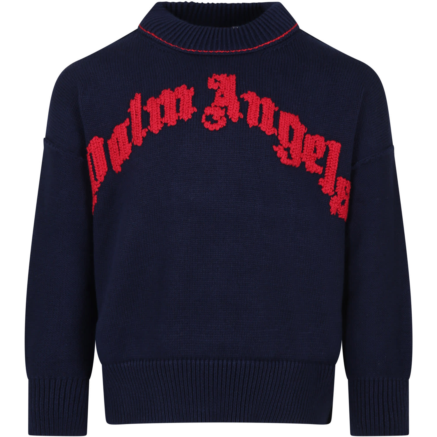 Palm Angels Blue Sweater For Boy With Logo