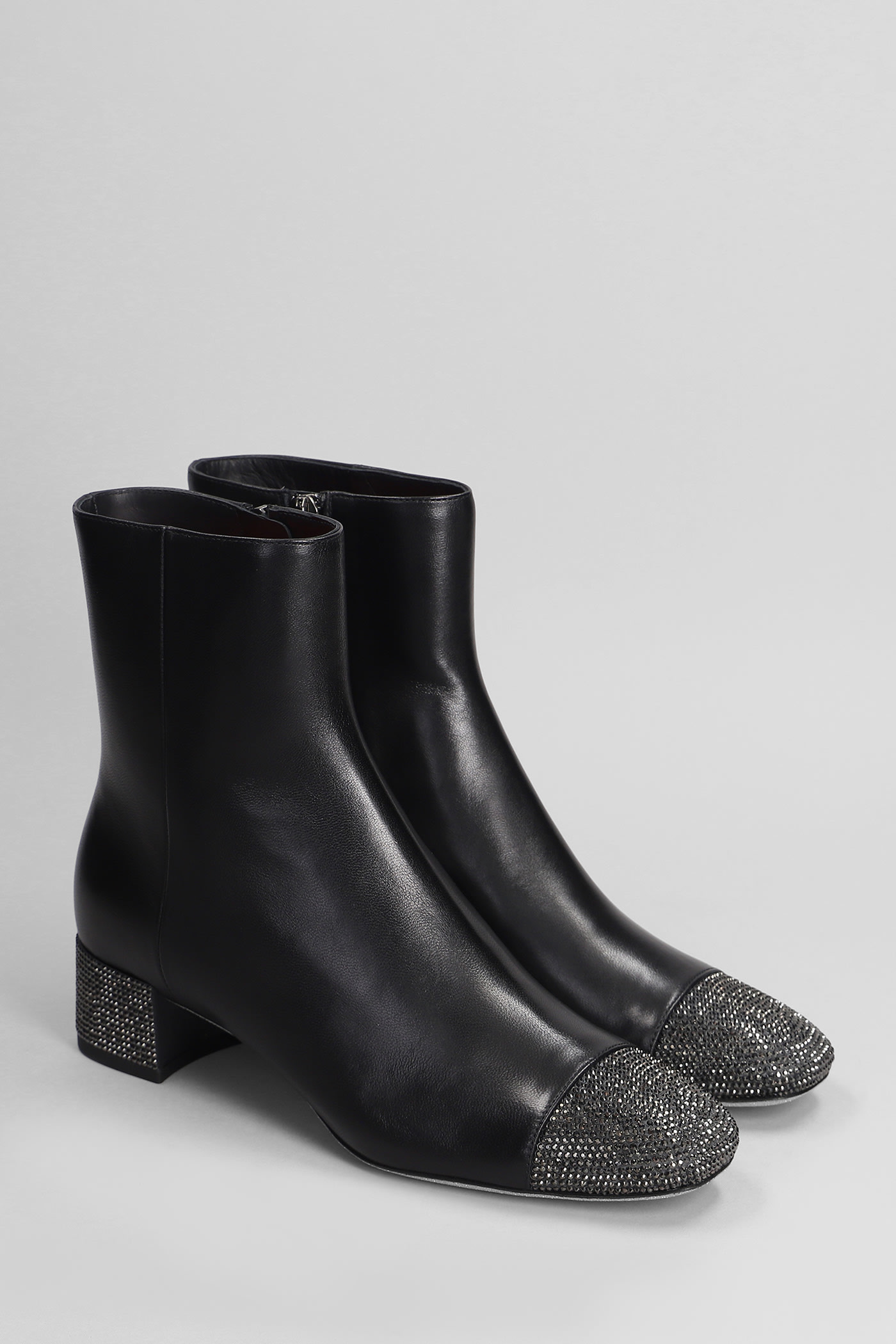 Shop René Caovilla Bonnie Low Heels Ankle Boots In Black Leather