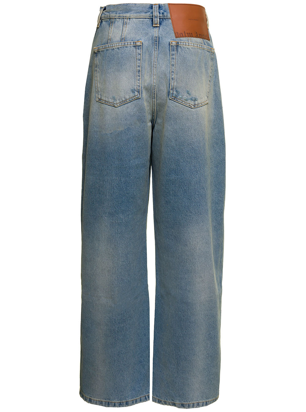 Shop Palm Angels Blue Paris Ripped Jeans With Wide Leg In Cotton Denim Woman